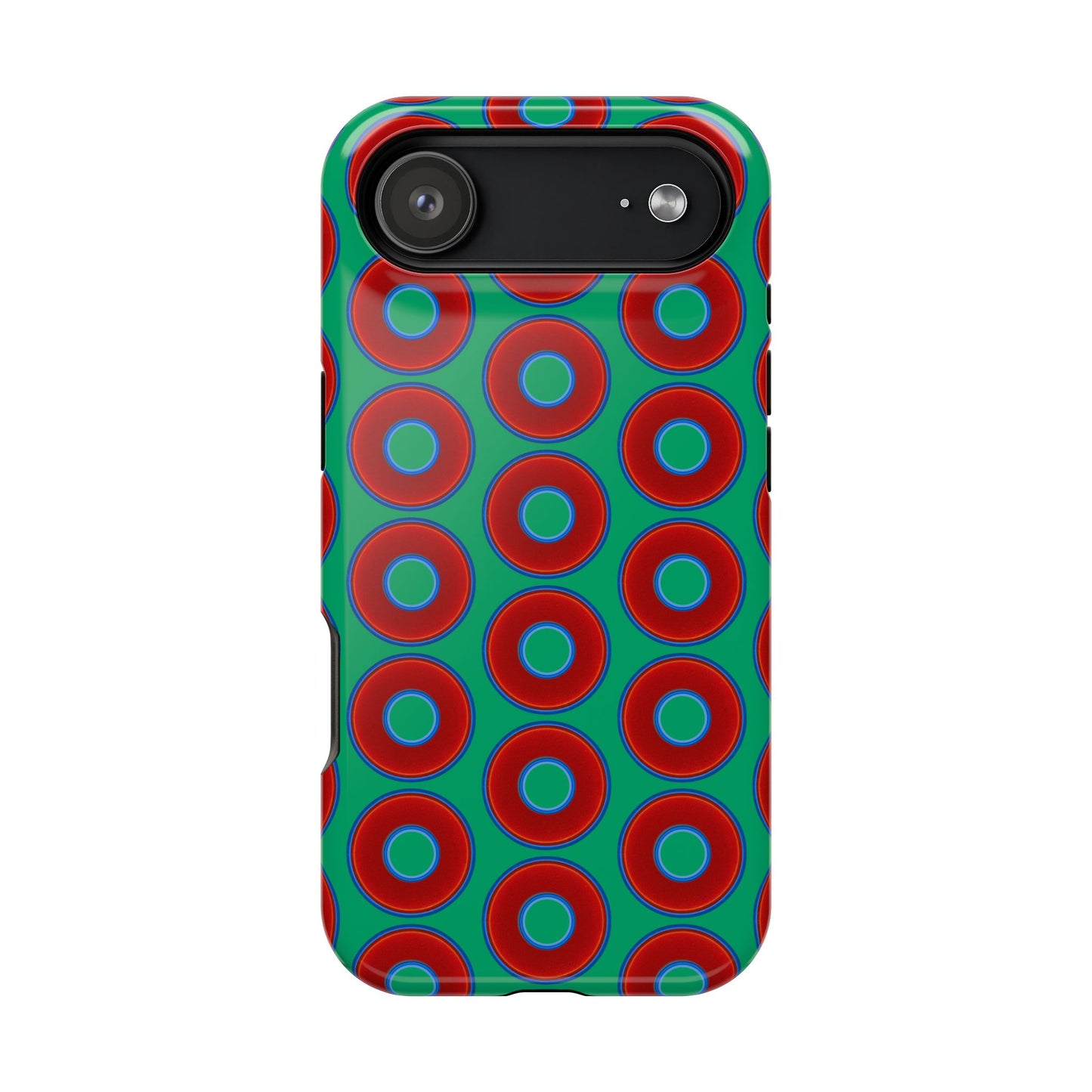 Magnetic Tough Donut Case - red vivid donut print w/jade green background
