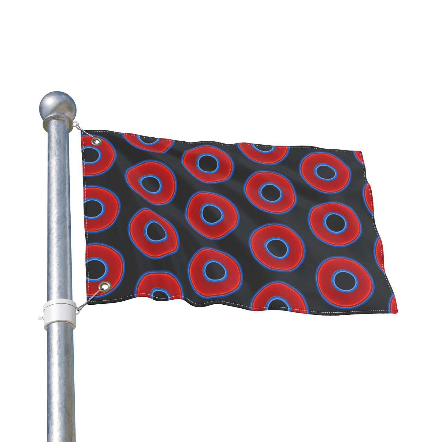 Lumpy Flagpole Sitters - Donut Flags [12" x 18"] - red vivid donut print w/black background