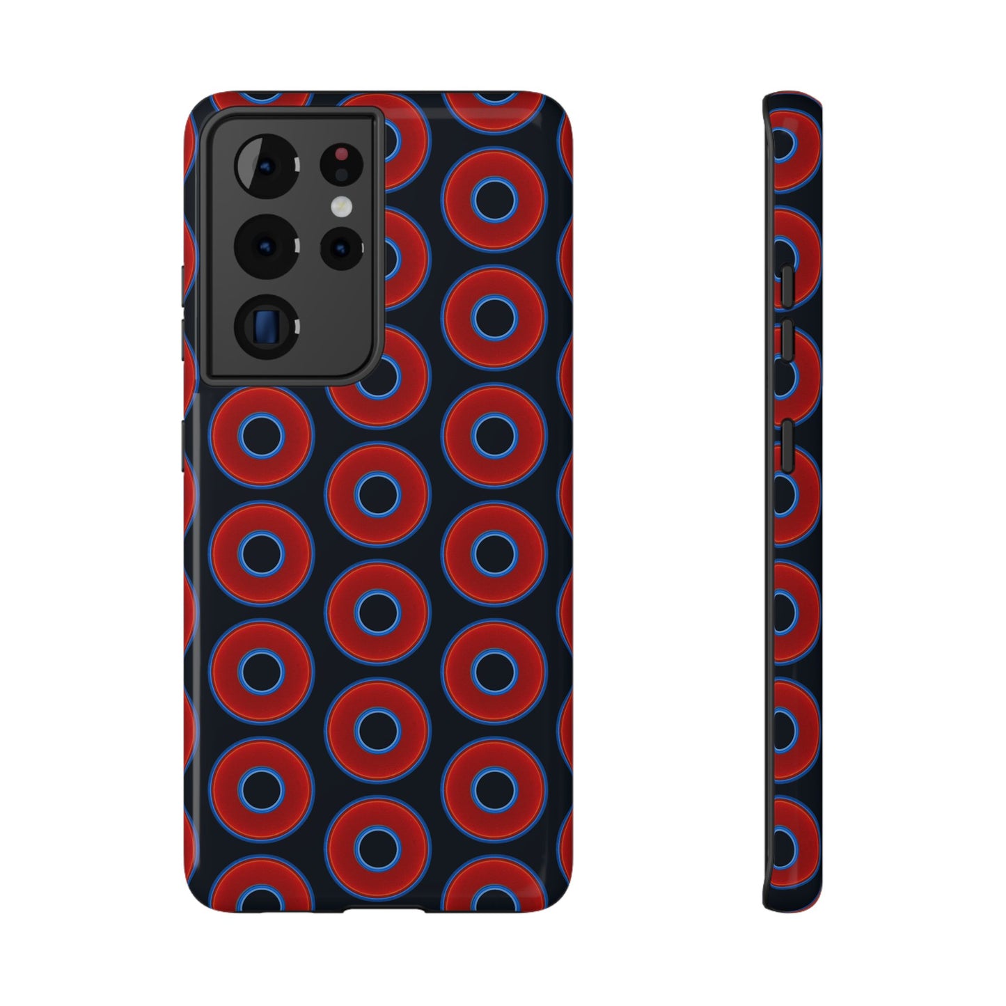 Impact-Resistant Lumpy Donut Case - red vivid donut print w/blue charcoal background