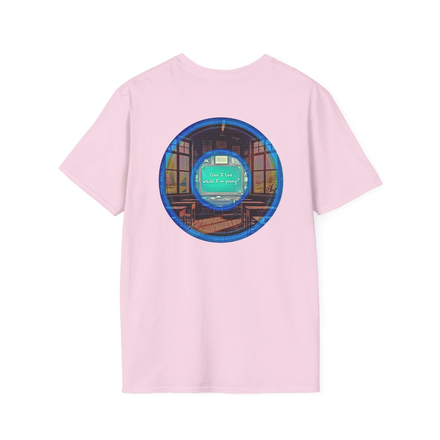 Classic Donut Tee - Unisex Soft-Style - "The Torturous Chalk Dust Donut  " - blue/red picture donut