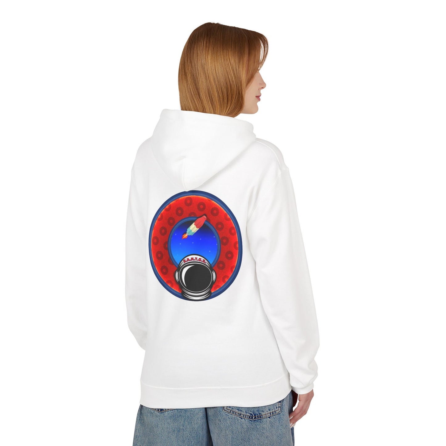 Fleece Harry Hoodies [Midweight Soft-style] - "This is What Donuts Smell Like in Space - YEMSG Donut" - w/widemouthed red/blue donut