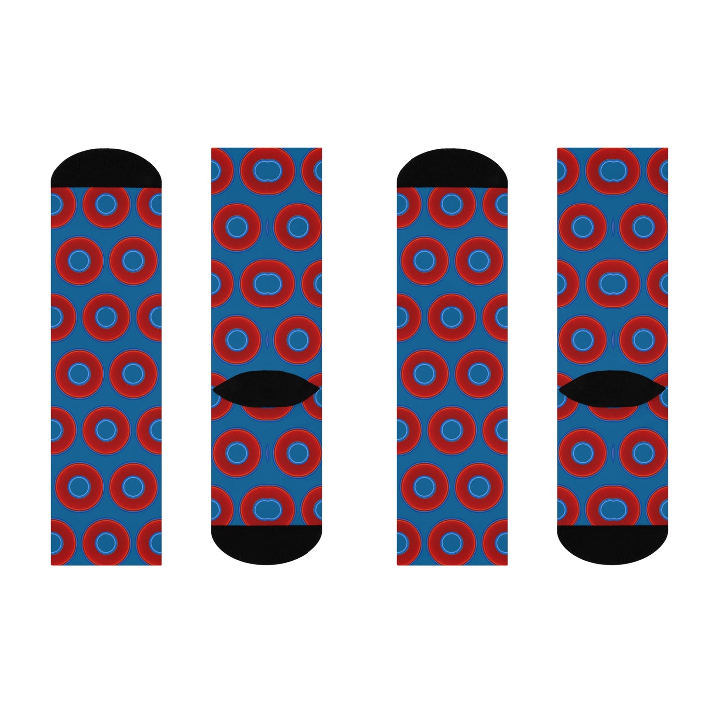 Lumpy Sox - cushioned crew - vivid red donut print w/wavy navy blue background
