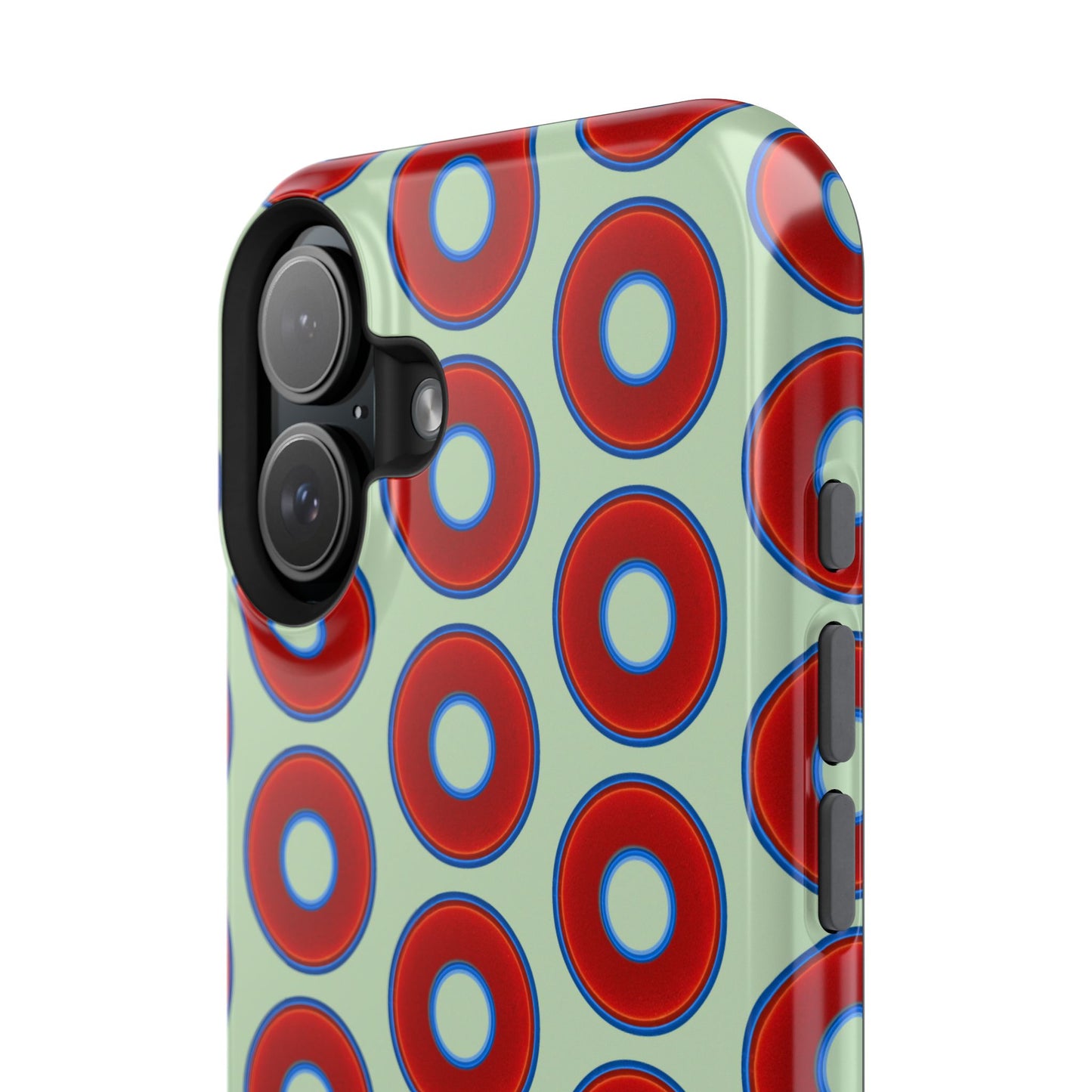 Impact-Resistant Lumpy Donut Case - red vivid donut print w/seafoam green background