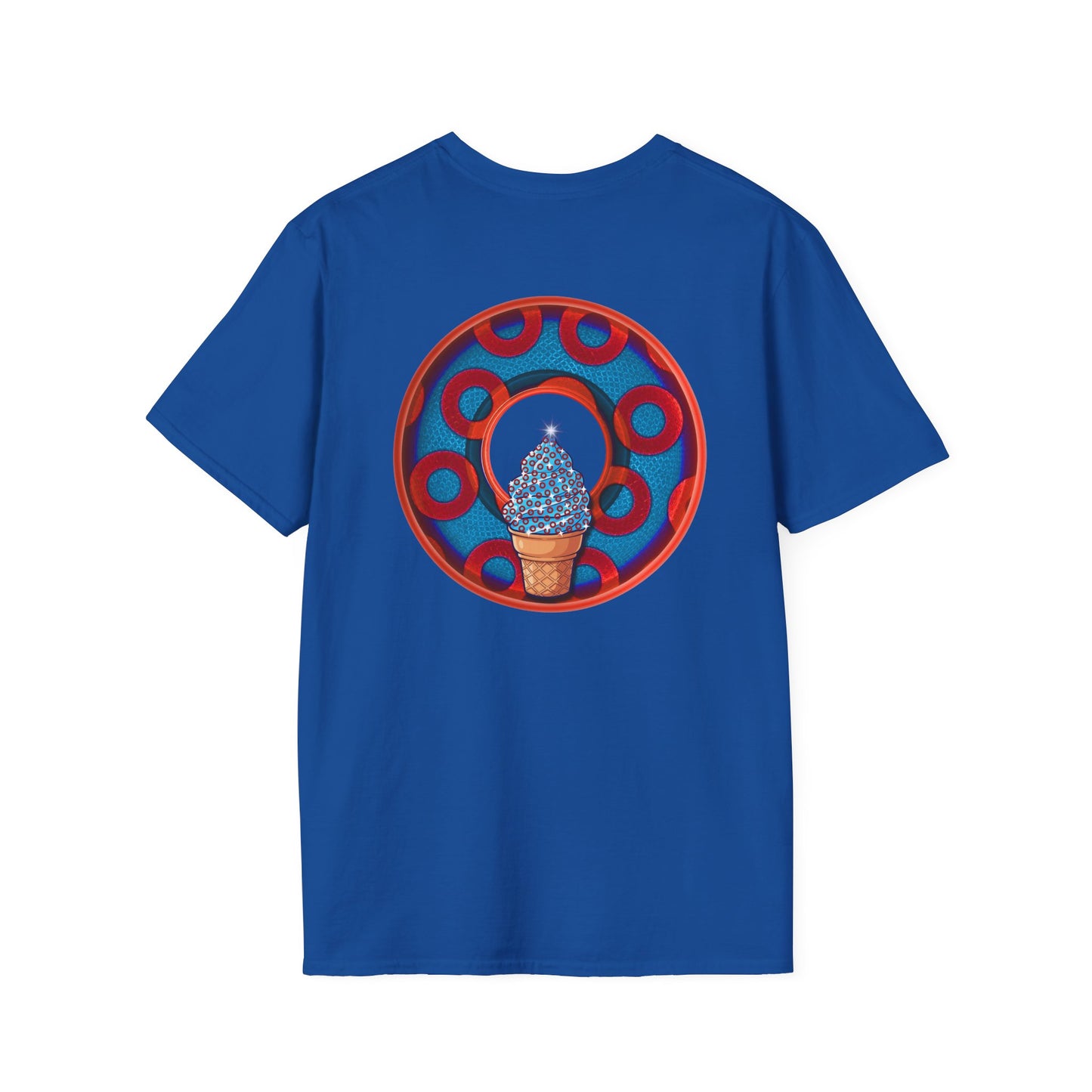 Classic Donut Tee - Unisex Soft-Style - "We All Scream It's ICE Cream" - blue/red rustic paradox donut