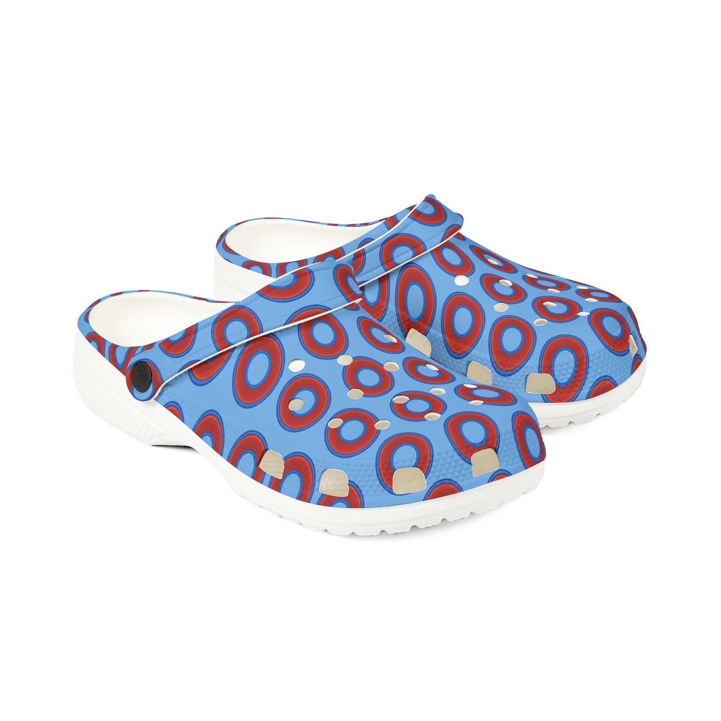 Spatchcocks - donut slip-on shoes - red rustic donuts w/light blue background [unisex]