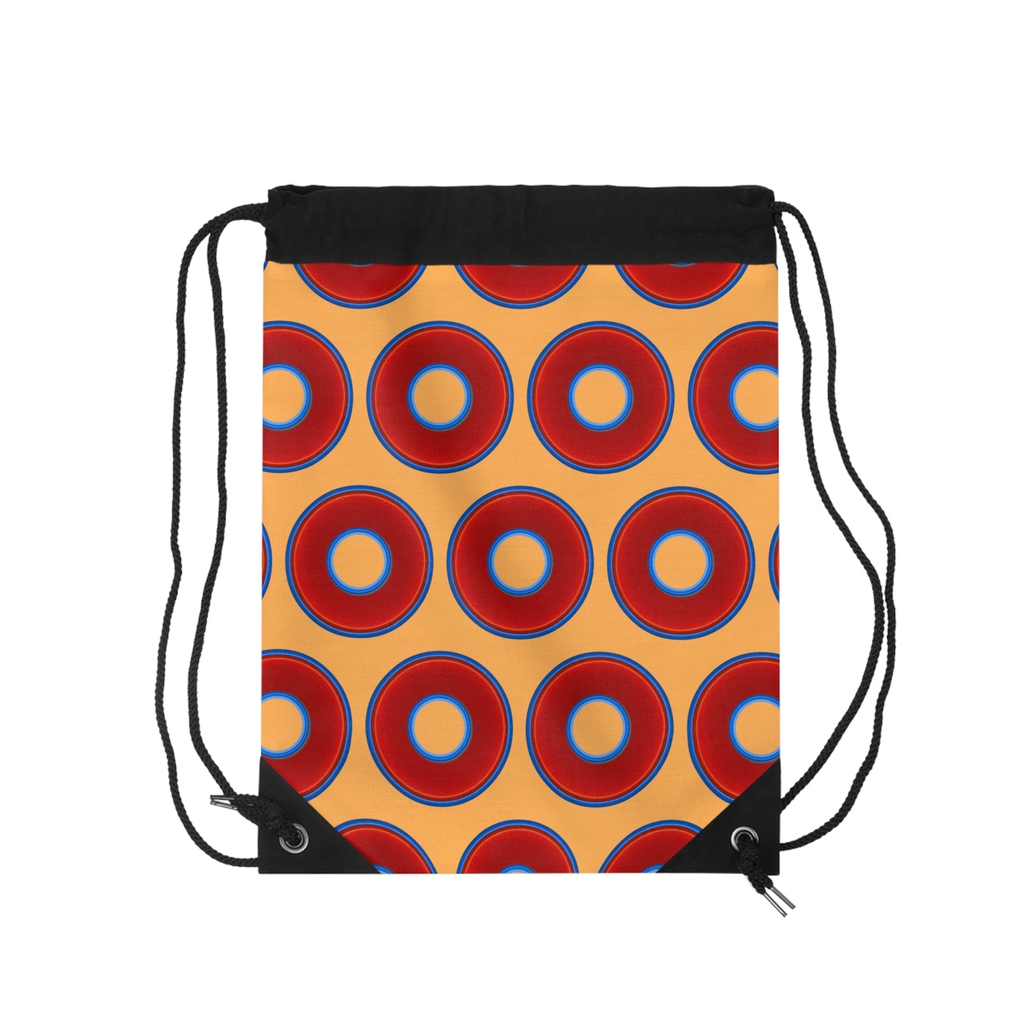 Lumpy Donut Drawstring Bag - red vivid donuts print w/orange creamcicle background
