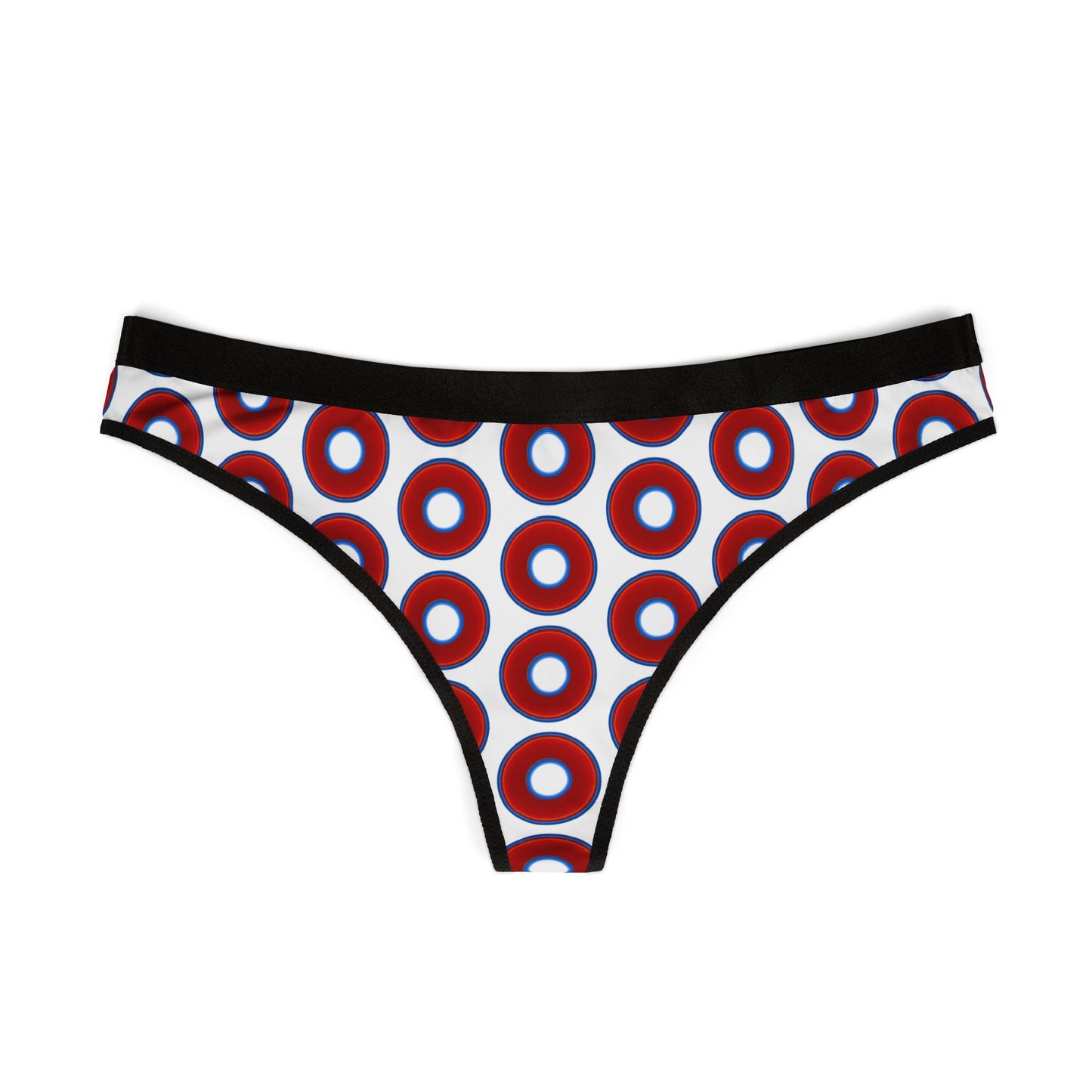 Lumpy Donut Thongs - red vivid donut print w/white background