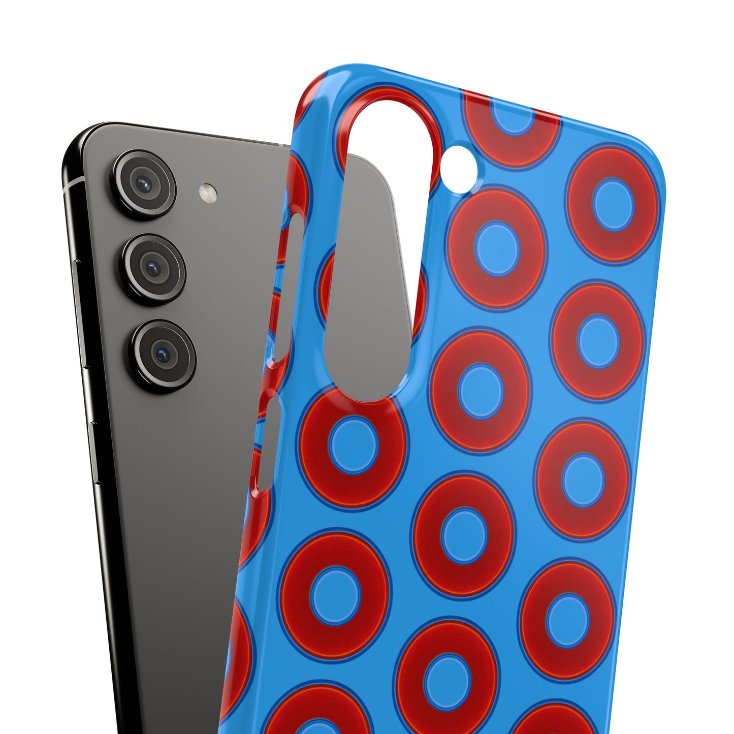 Lumpy Donut Snap Case - red vivid donut print w/sky royal blue background