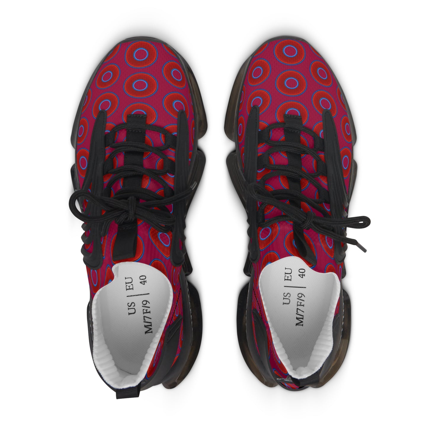 Women's Donut Kicks - red vivid donut print w/dark magenta background