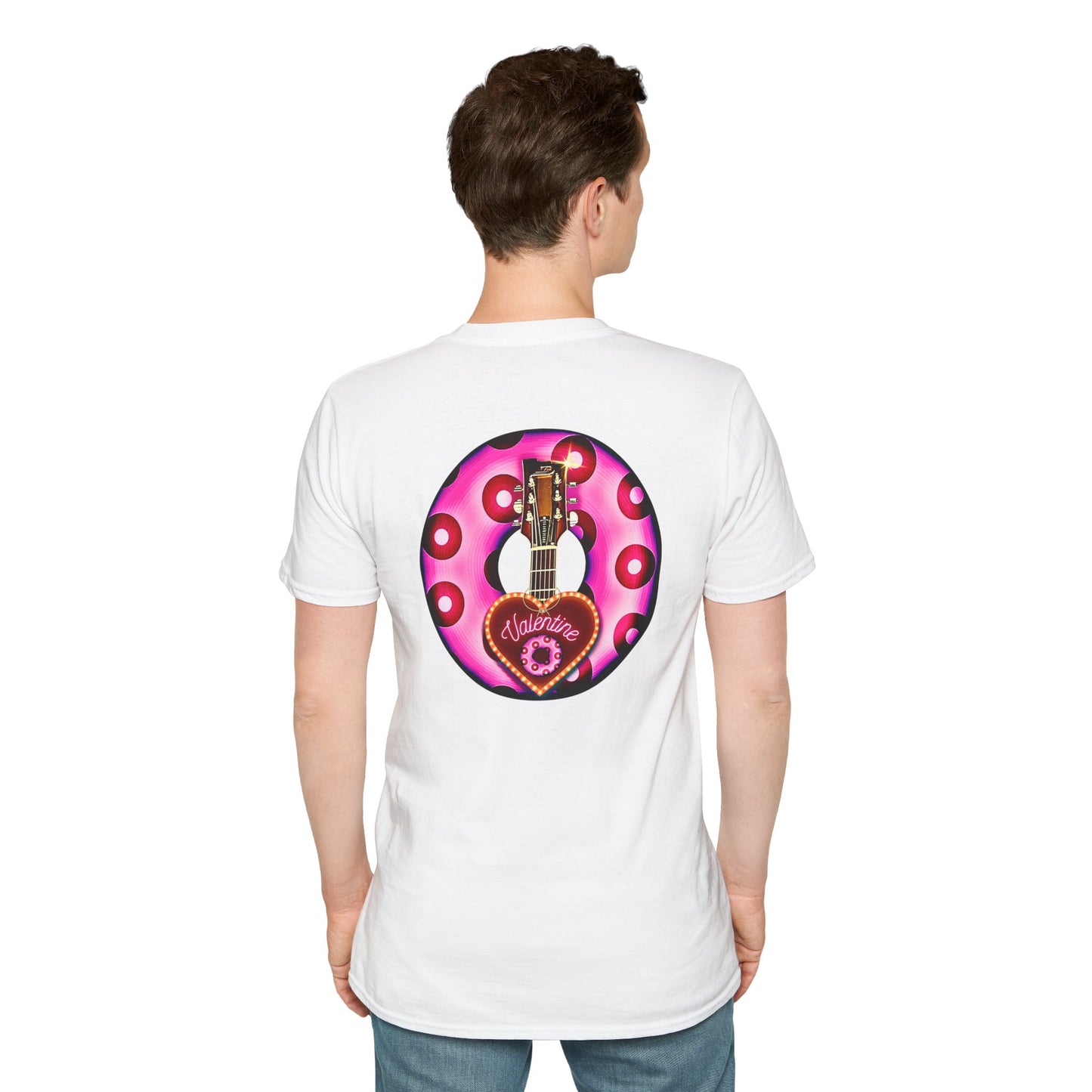 Classic Donut Tee - Unisex Soft-Style - "Would You Be My Donut?" - paradoxical bubblegum pink/red donut - variant 2