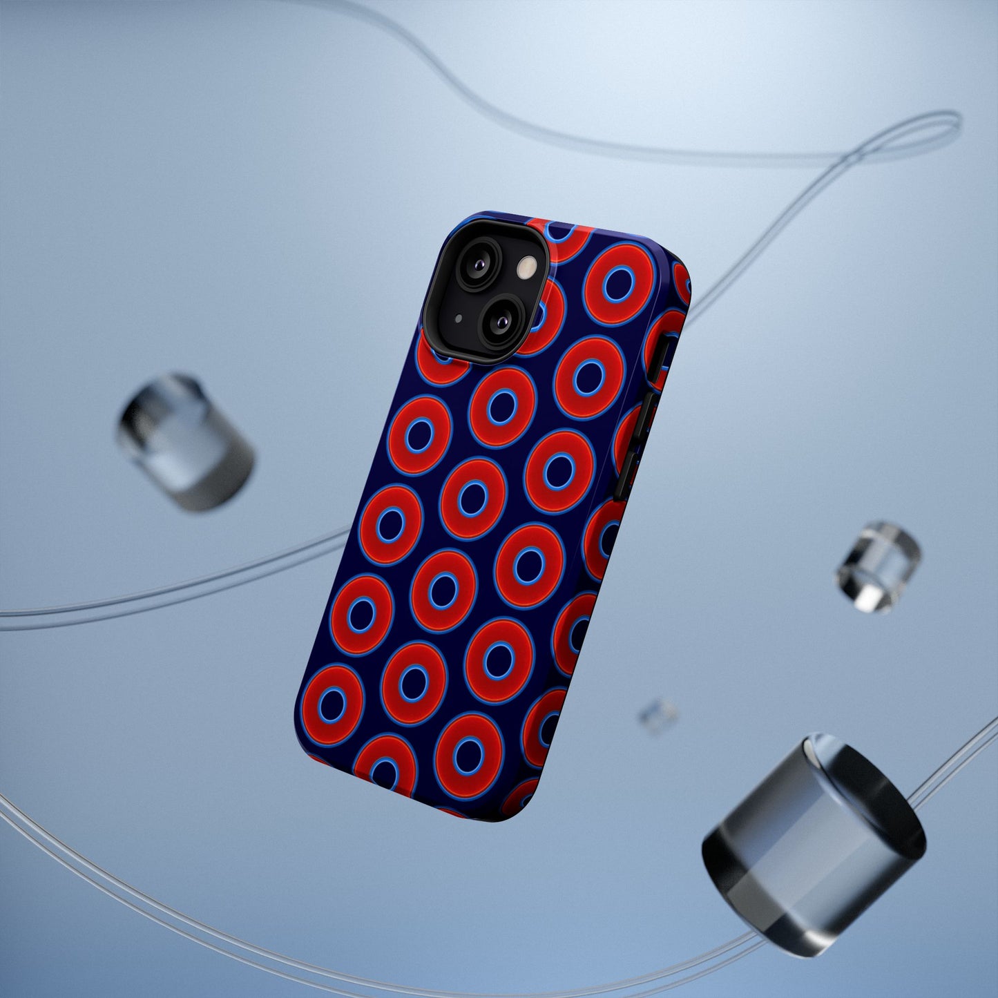 Impact-Resistant Lumpy Donut Case - red vivid donut print w/midnight blue background