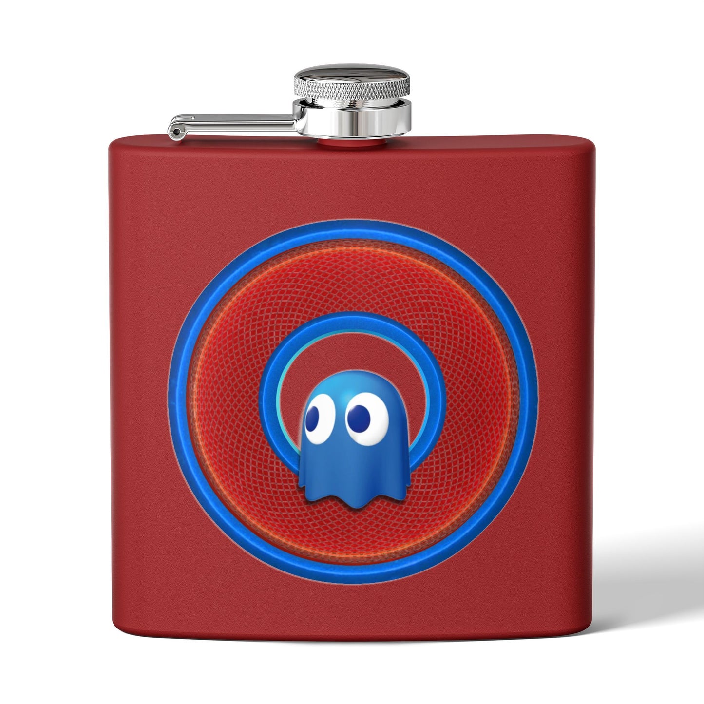 Lump's Donut Flask 6 oz -  "The Storied Donut Flask" - variant 1 - red/blue rustic donut - [*w/your choice of 6 backgrounds]