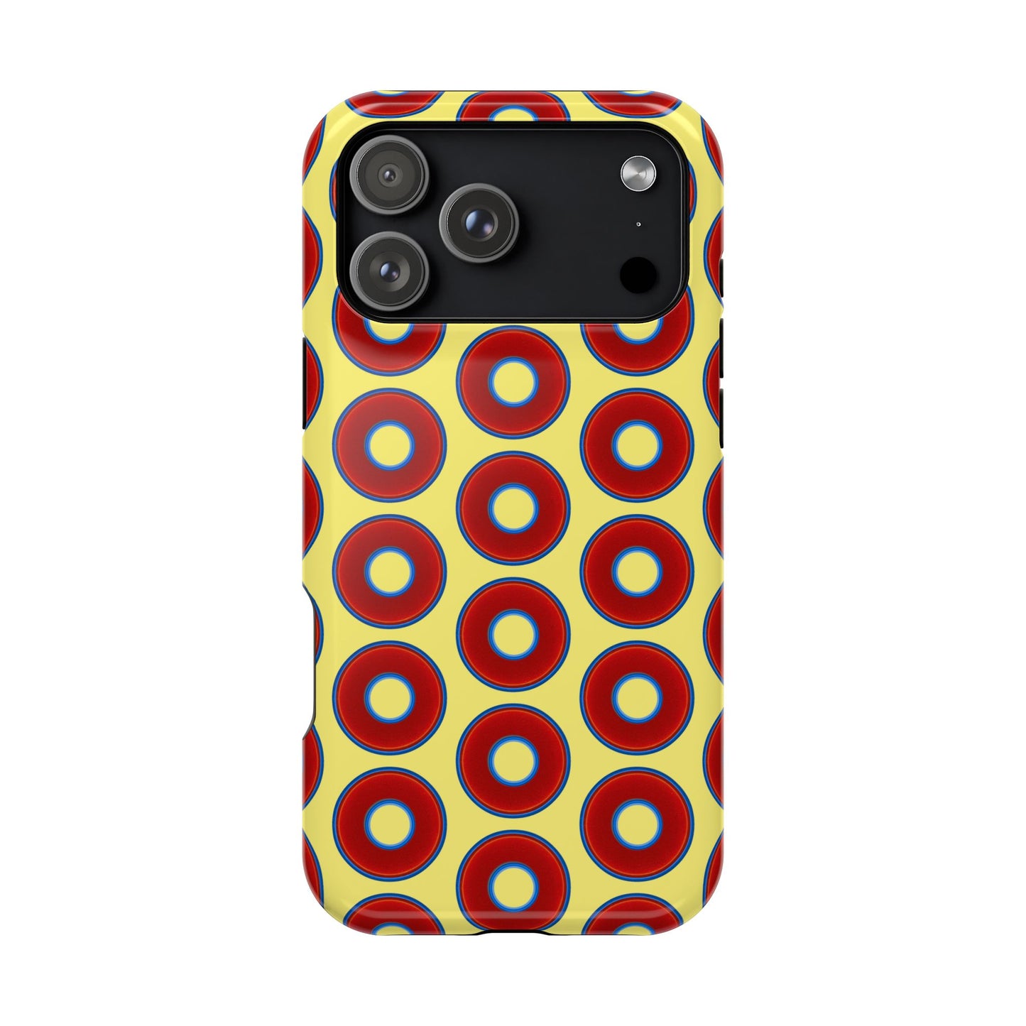Impact-Resistant Lumpy Donut Case - red vivid donut print w/yellow background