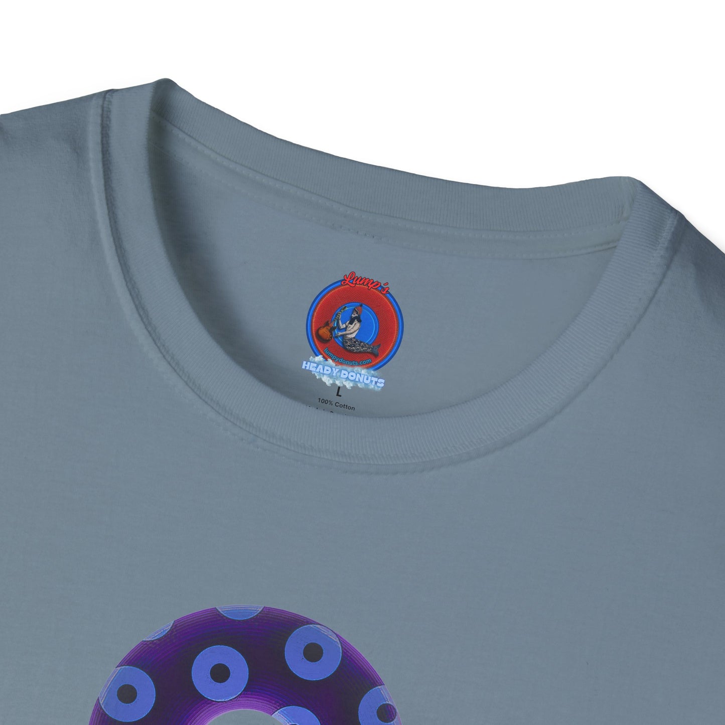Plain Donuts/Unisex Soft-Style - "Plain Blimpy Paradoxical Donuts" - dark purple/Carolina blue donuts