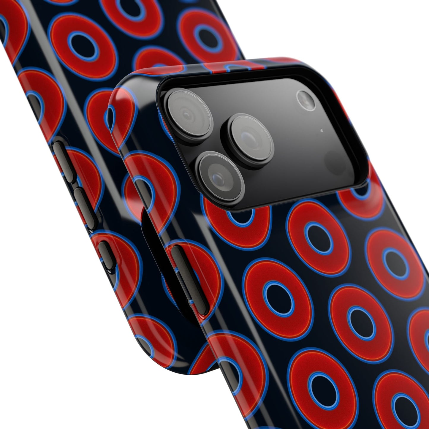 Impact-Resistant Lumpy Donut Case - red vivid donut print w/blue charcoal background