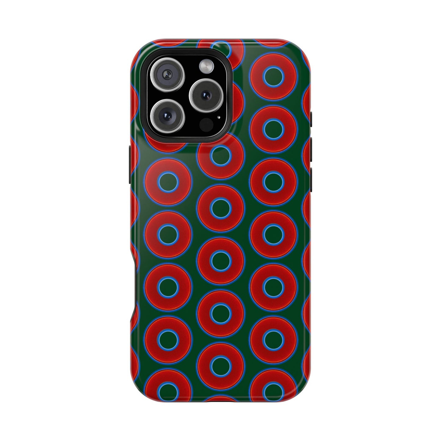 Magnetic Tough Donut Case - red vivid donut print w/deep pond green background