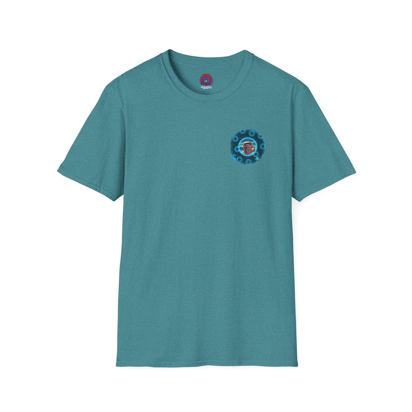 Classic Donut Tee - Unisex Soft-Style - "The Leaky Cup" - paradoxical blue/teal ocean donut -