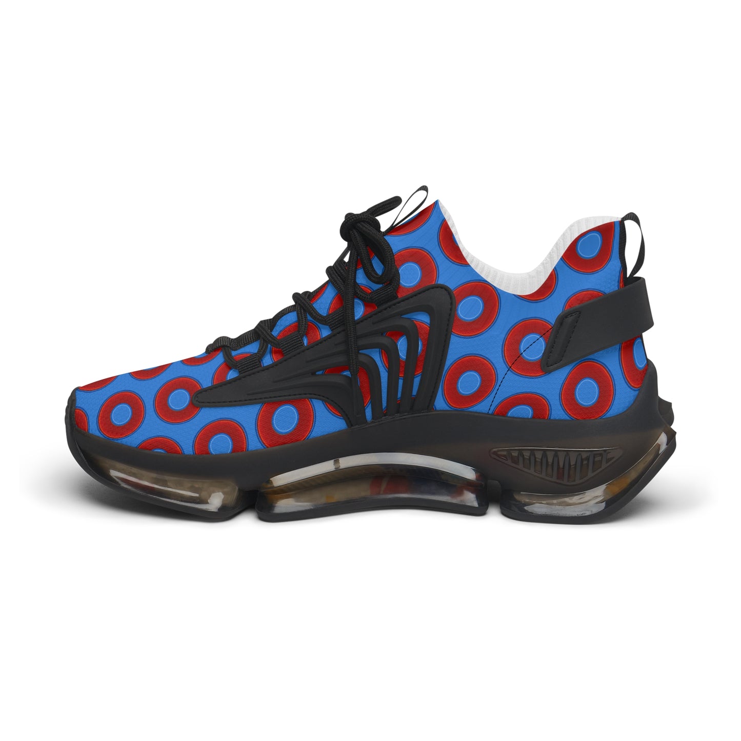 Women's Donut Kicks - red vivid donut print w/light royal blue background