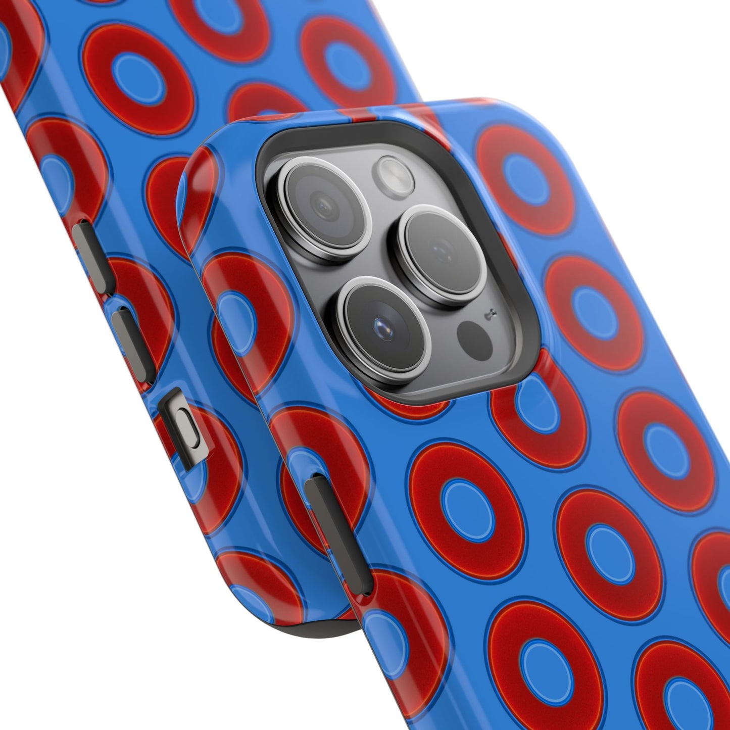 Impact-Resistant Lumpy Donut Case - red vivid donut print w/light royal blue background
