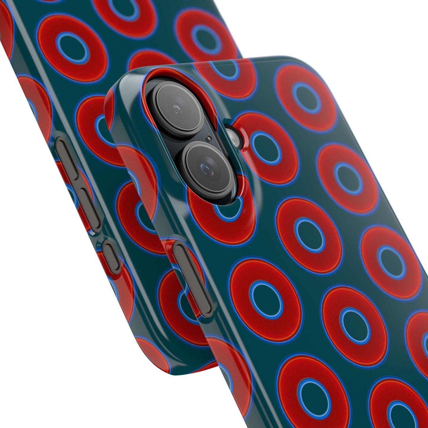 Lumpy Donut Snap Case - red vivid donut print w/midnight teal green background