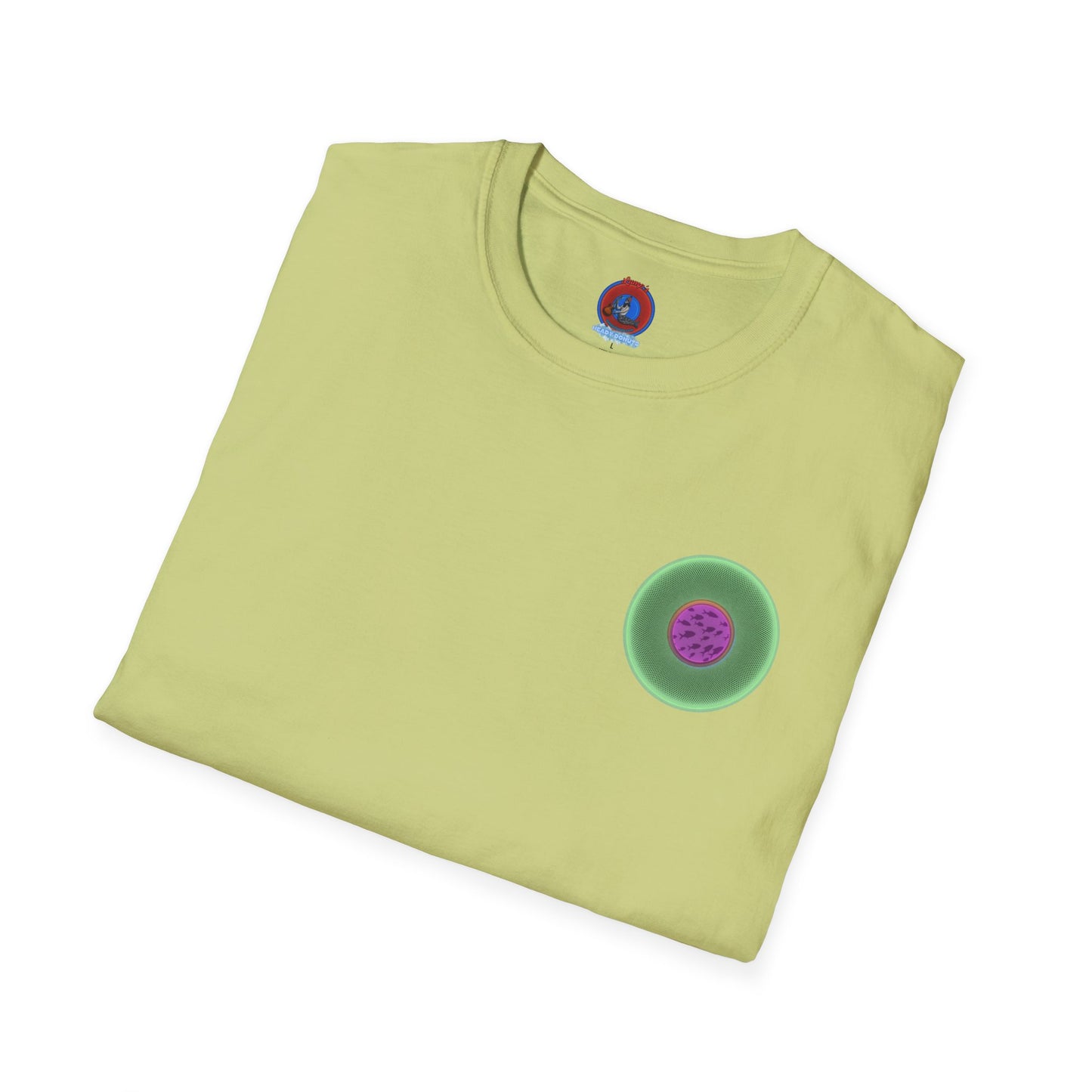 Classic Donut Tee - Unisex Soft-Style - "Swimming By" - variant 1 - series 1.0 - florescent green donut