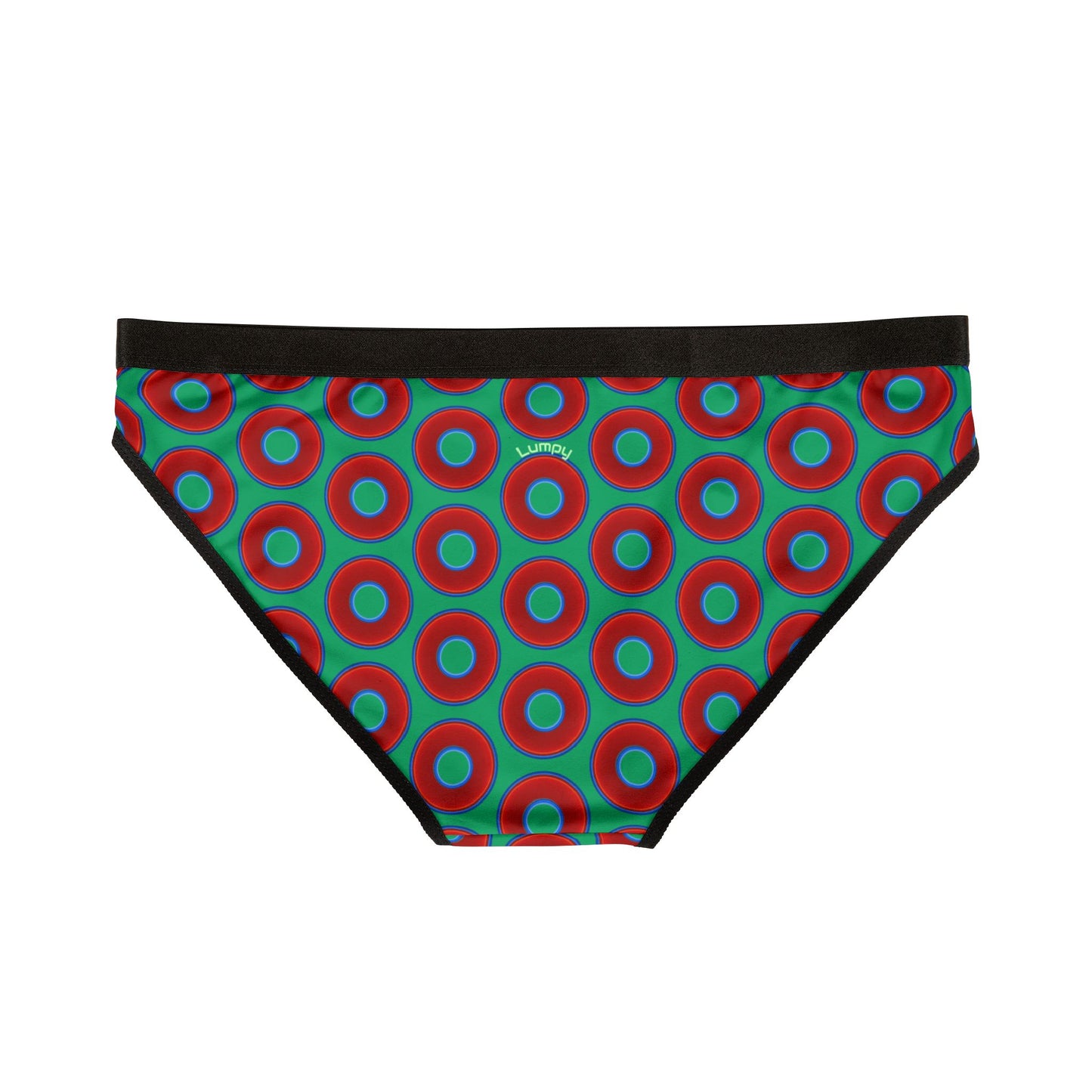 Lumpy Donut Underwear - vivid red donut print w/jade green background