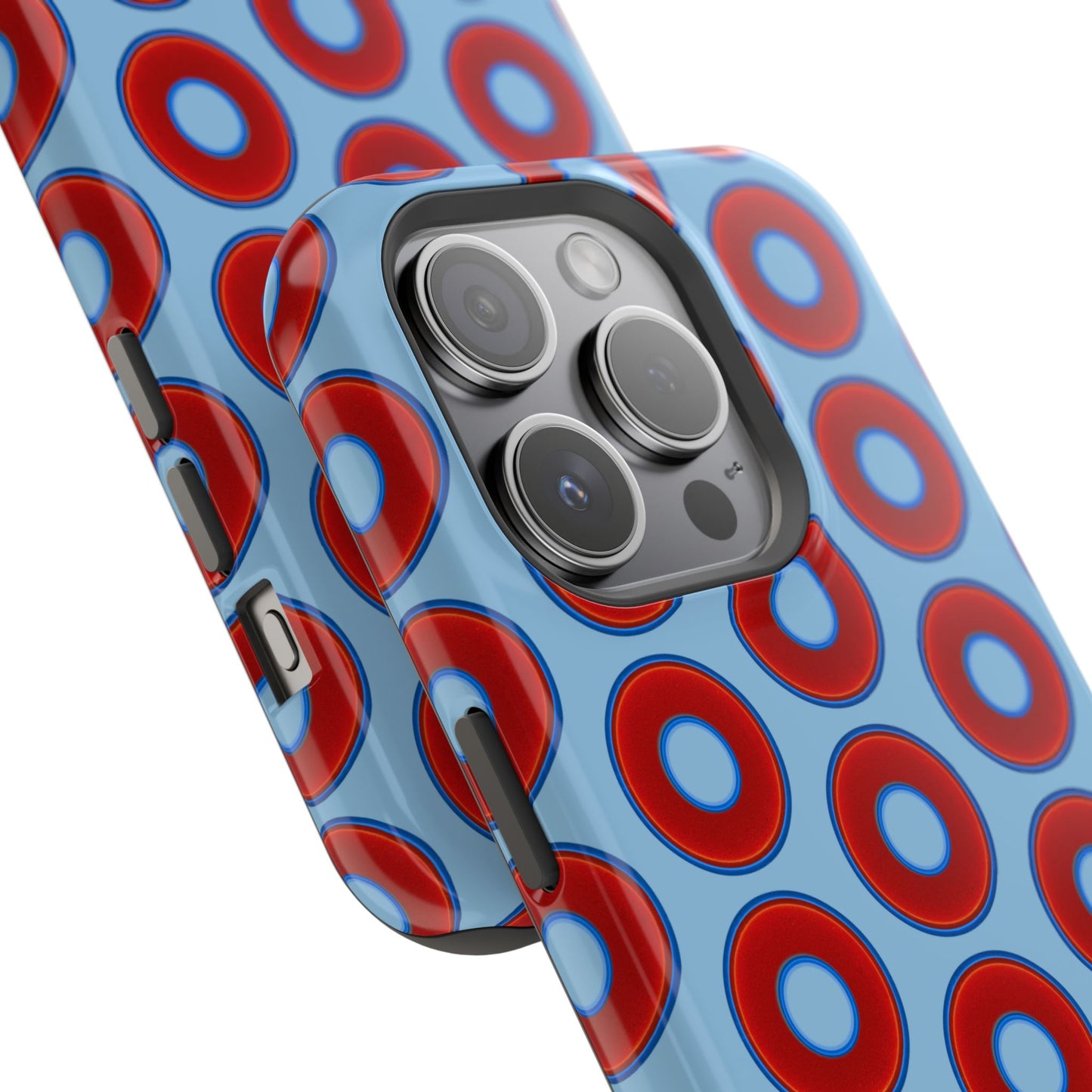 Impact-Resistant Lumpy Donut Case - red vivid donut print w/sky blue background