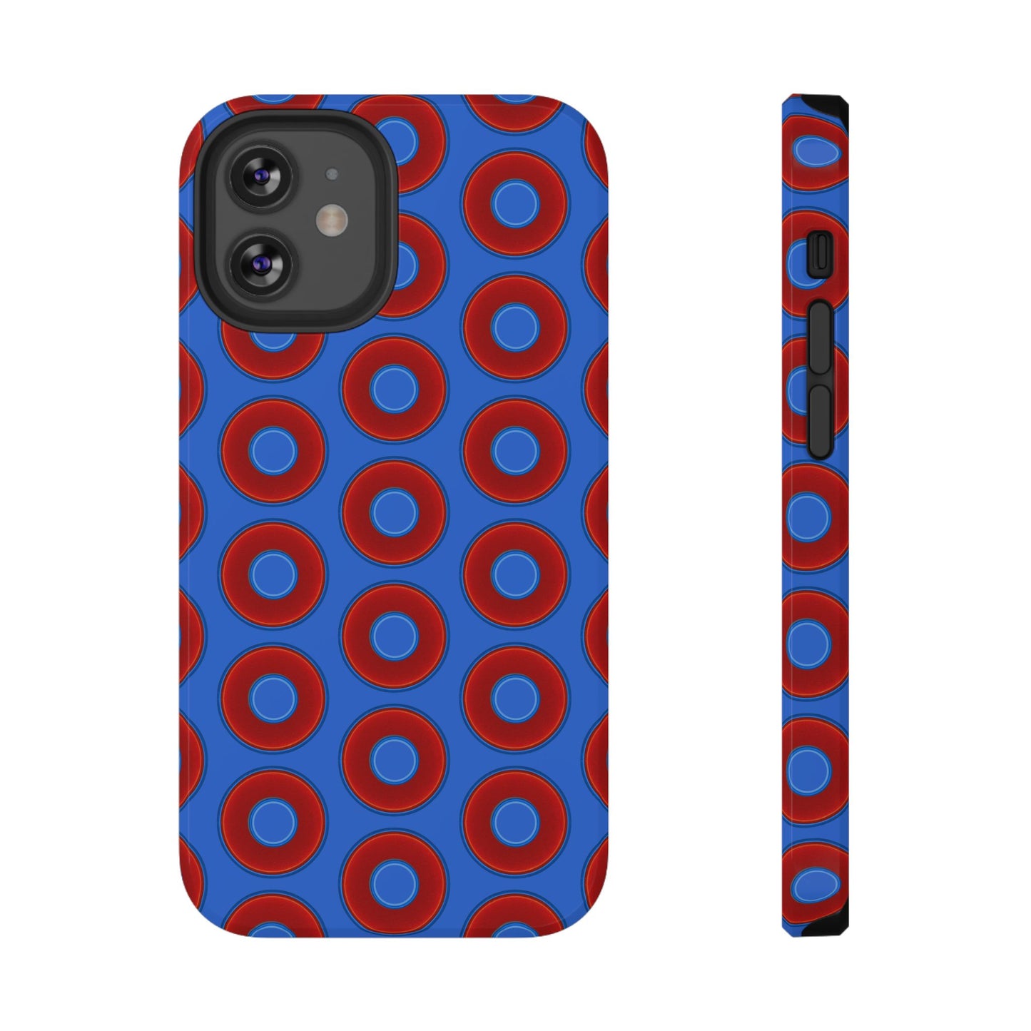 Impact-Resistant Lumpy Donut Case - red vivid donut print w/medium royal blue background