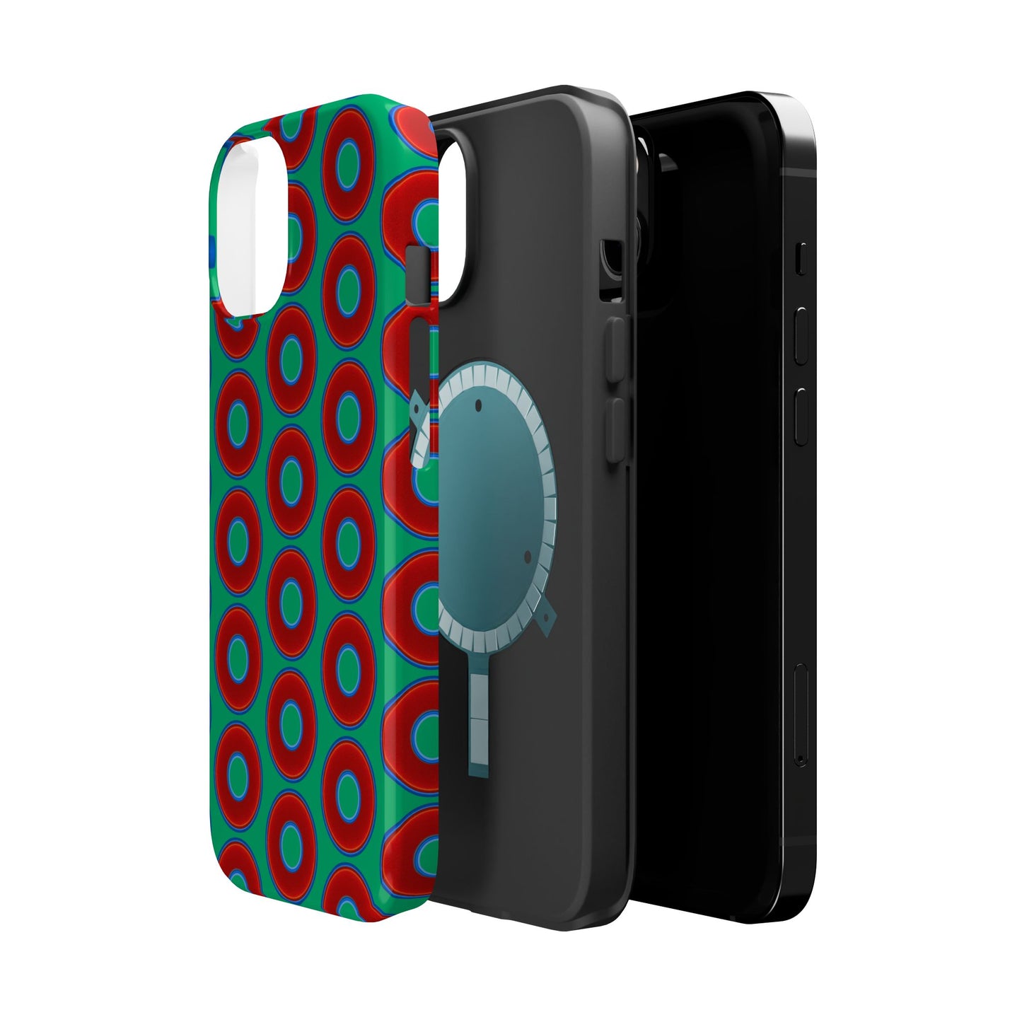 Magnetic Tough Donut Case - red vivid donut print w/jade green background
