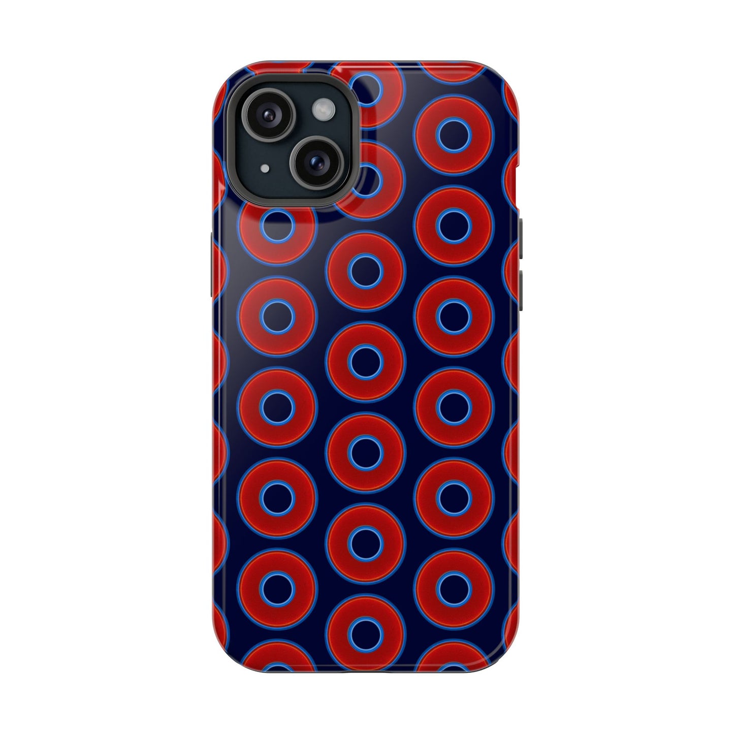 Impact-Resistant Lumpy Donut Case - red vivid donut print w/dark navy blue background
