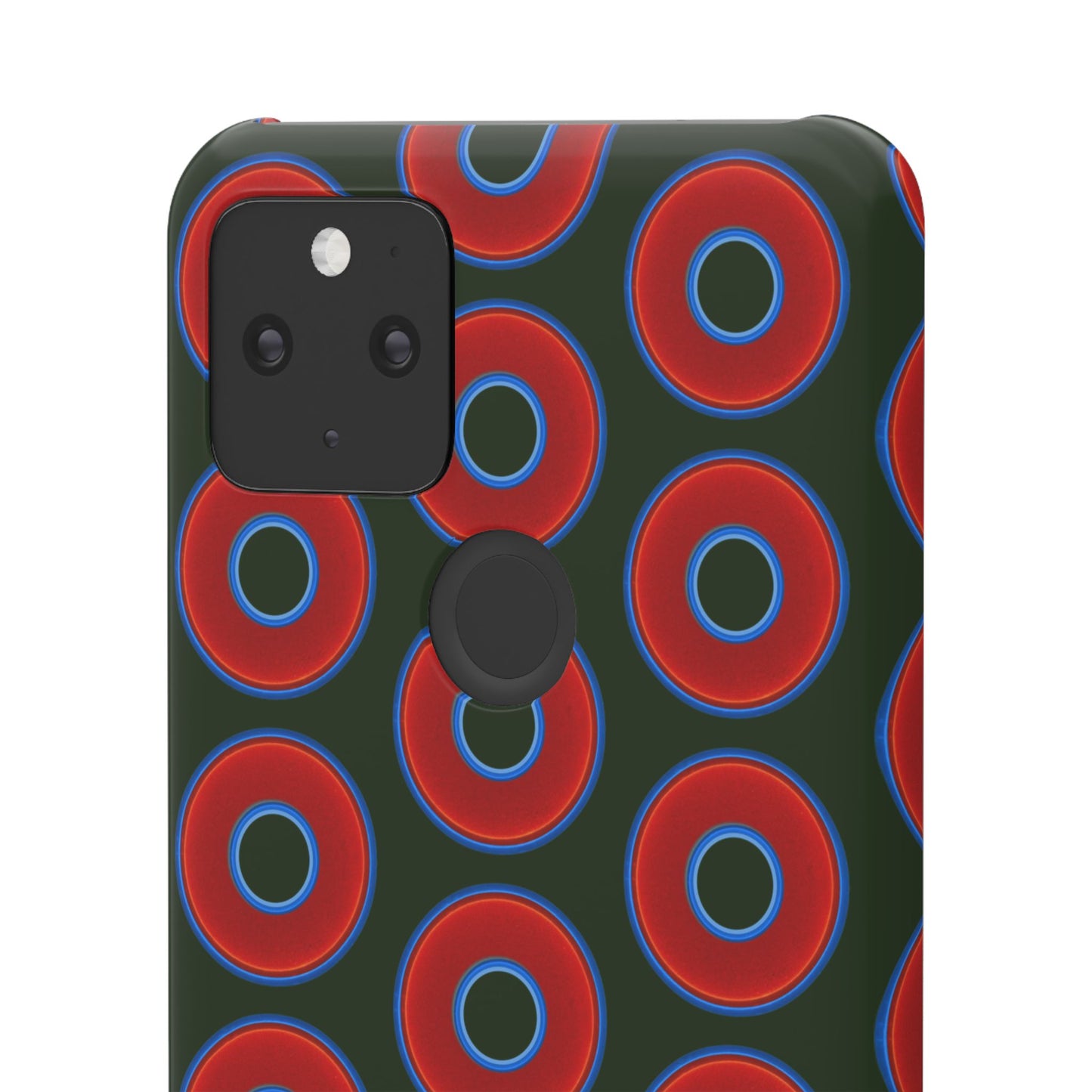 Lumpy Donut Snap Case - red vivid donut print w/deep forest green background