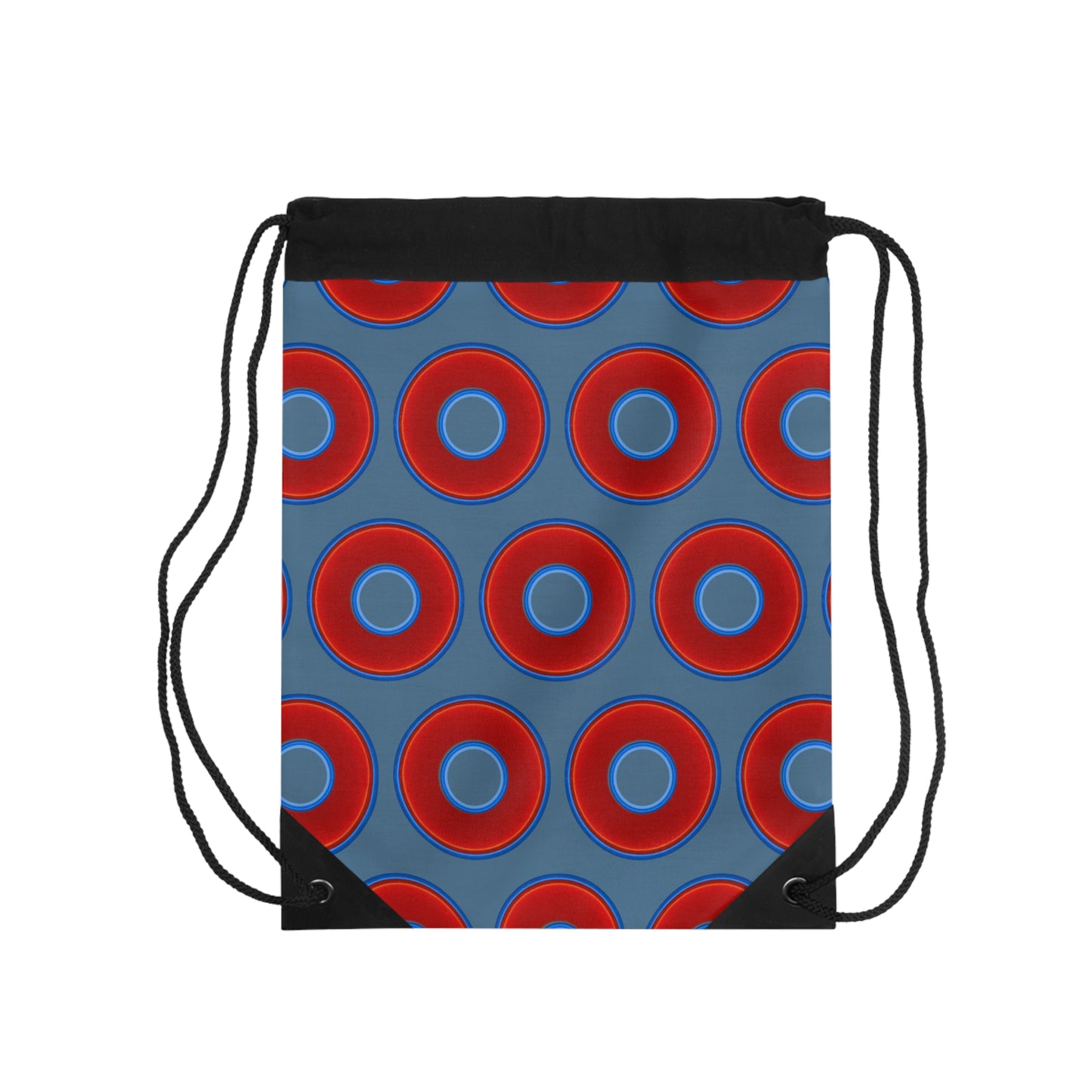 Lumpy Donut Drawstring Bag - red vivid donuts print w/steel blue background