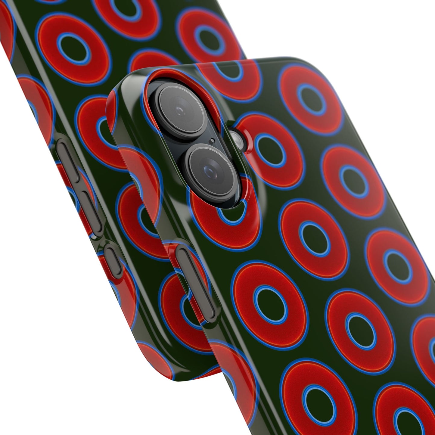 Lumpy Donut Snap Case - red vivid donut print w/deep forest green background