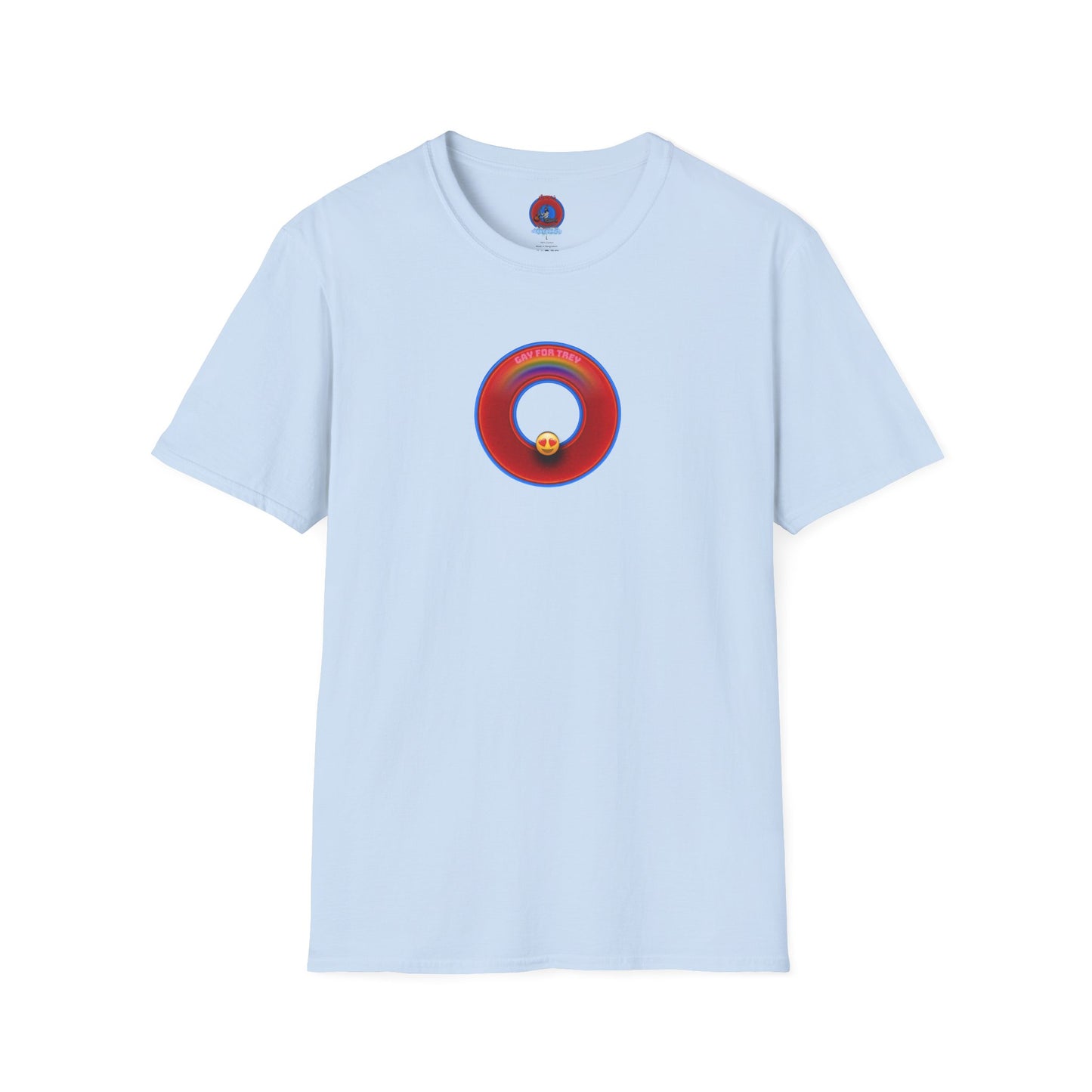 Classic Donut Tee - Unisex Soft-Style - "Yes You Are Mark!" - vivid red/blue donut