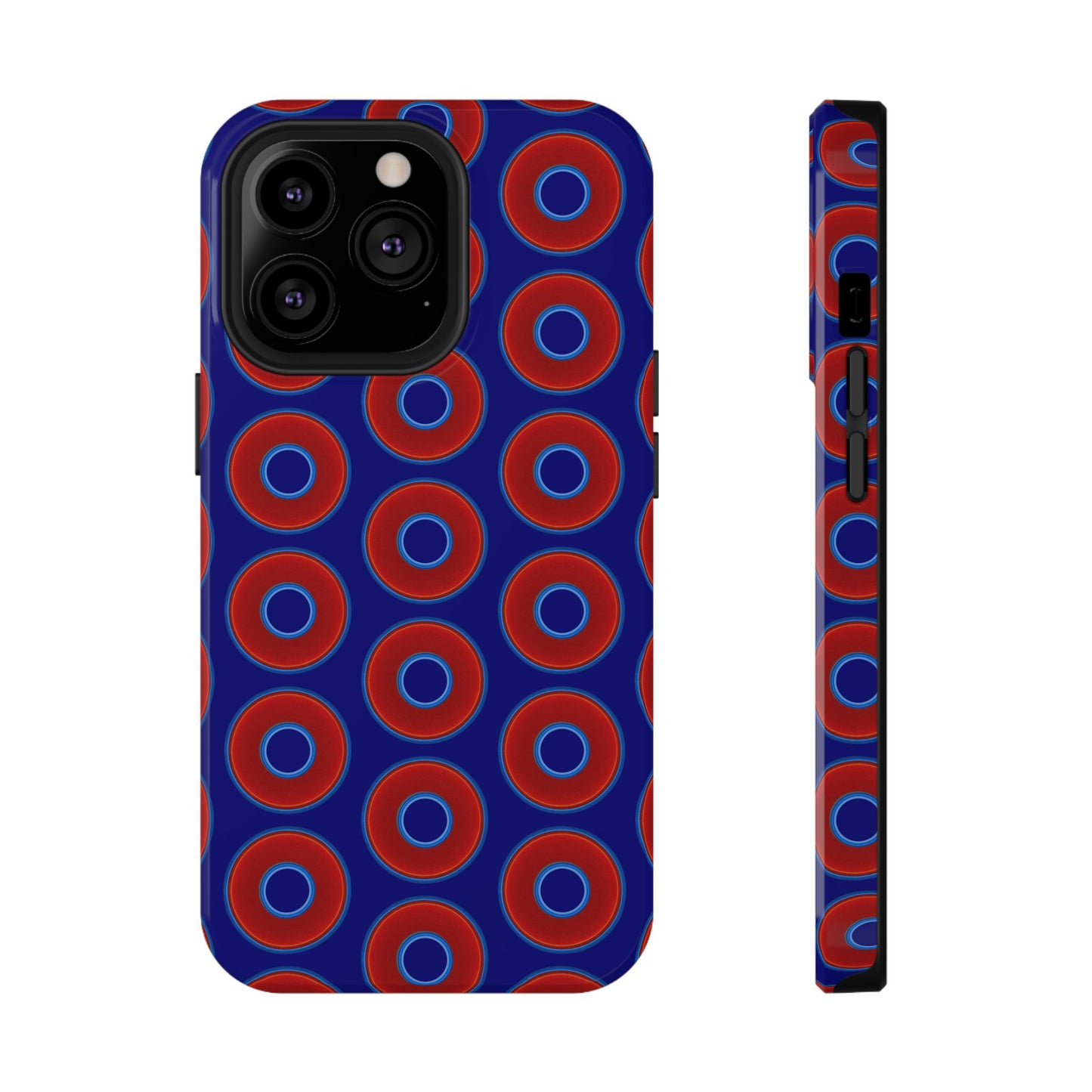 Impact-Resistant Lumpy Donut Case - red vivid donut print w/vivid navy background