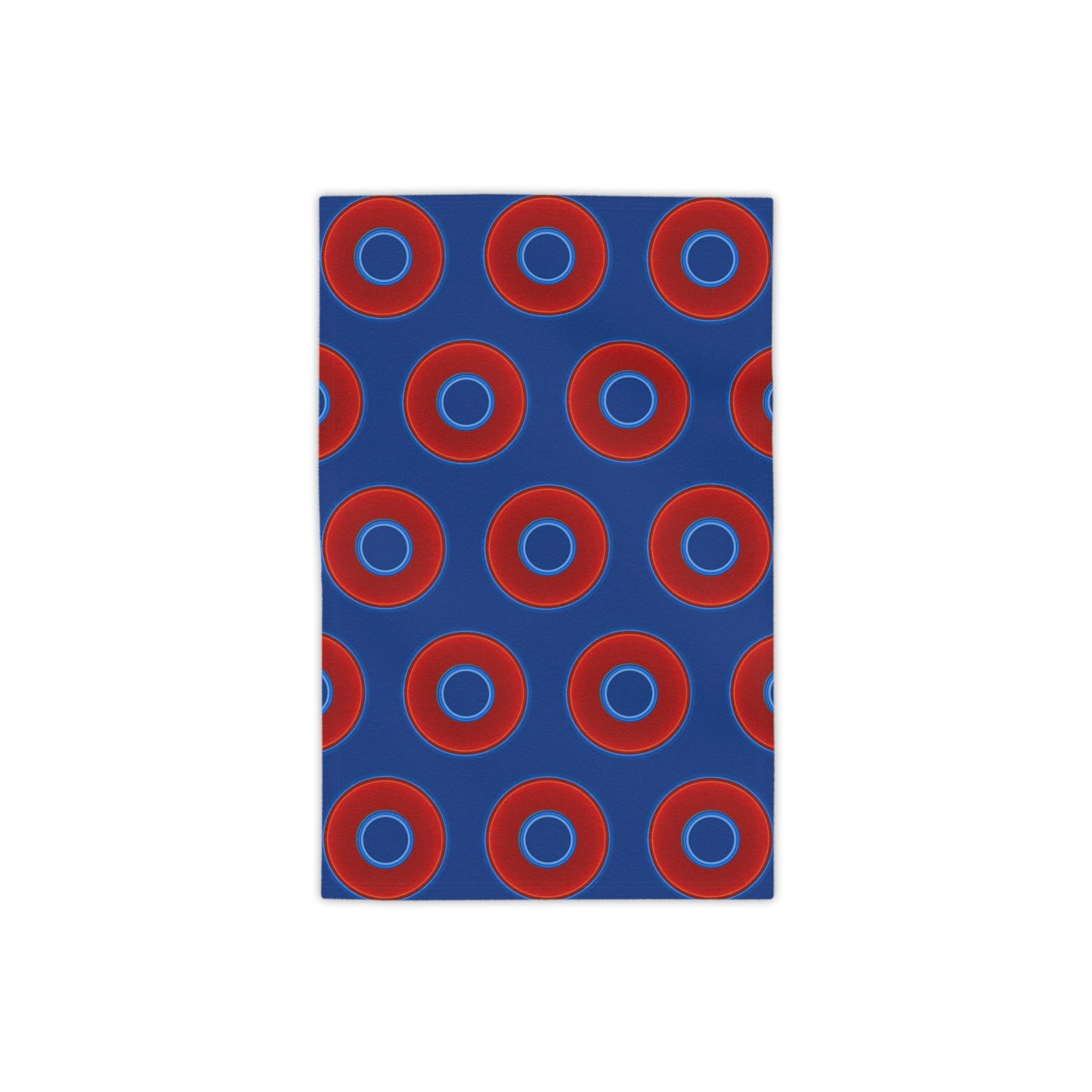 Lumpy Donut Towels - vivid red donuts w/dark blue background
