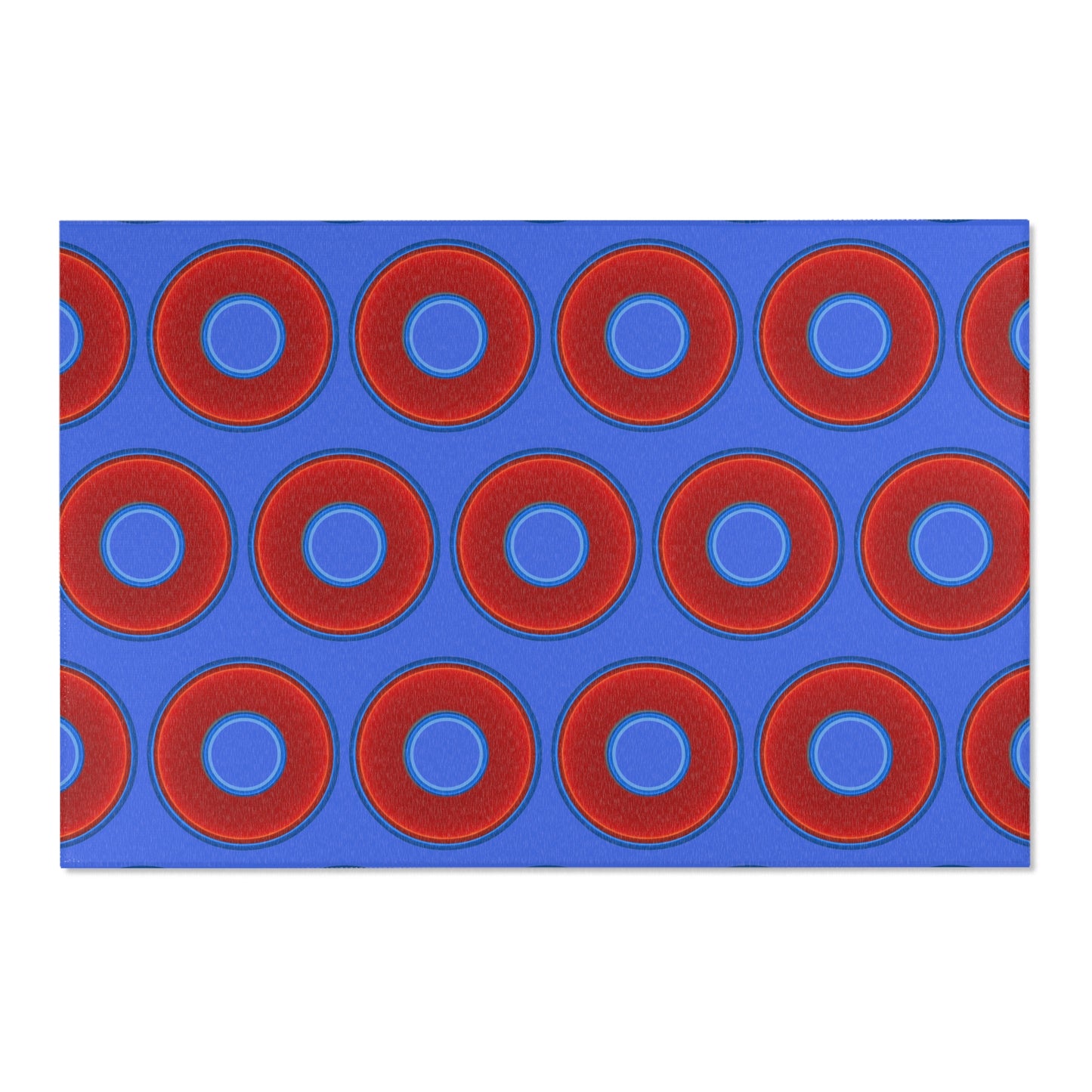 Lumpy Donut Print Rug - choice of 3 sizes - vivid red donut print w/royal blue background