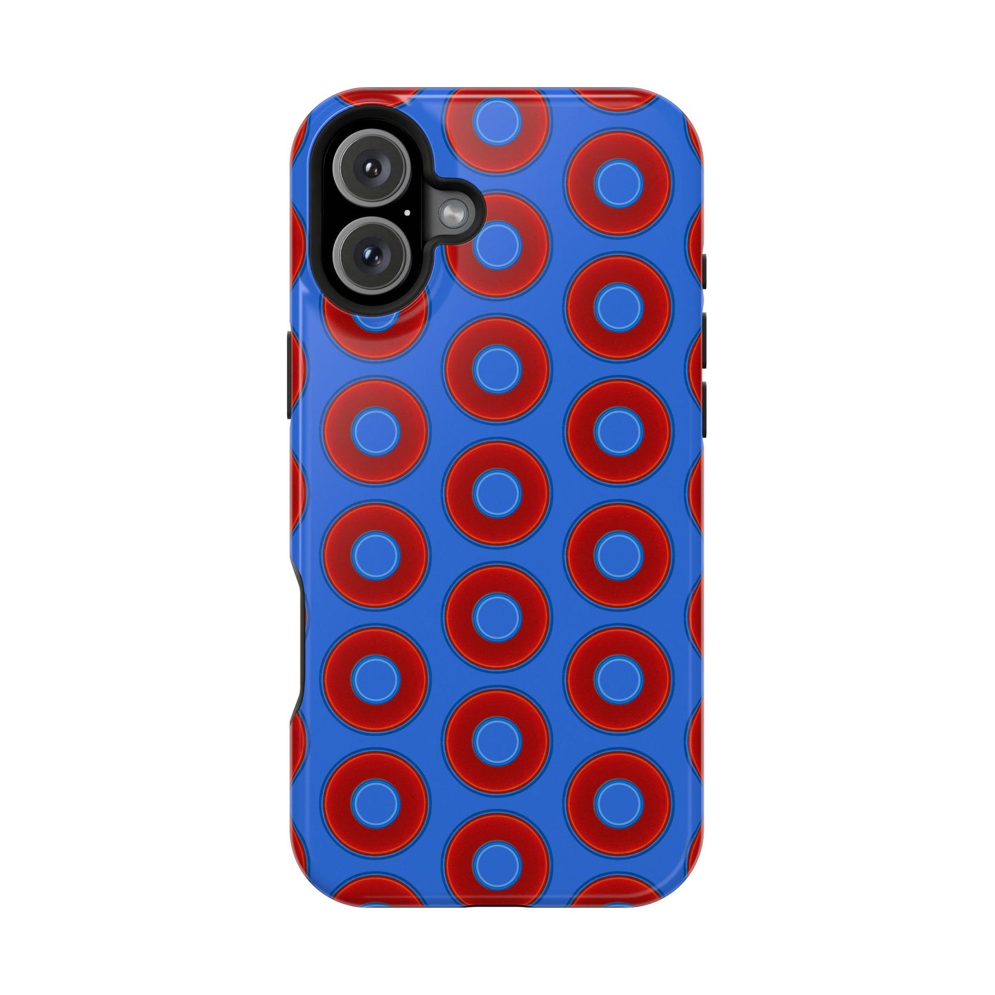 Impact-Resistant Lumpy Donut Case - red vivid donut print w/medium royal blue background