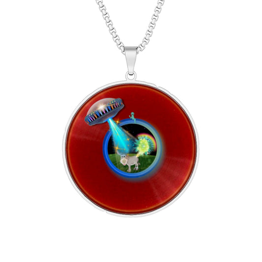 Lump's Heady Donut Necklace - 1" x 1" Stainless Steel Pendant - "The Scented Donut Pendant" - vivid red/blue donut