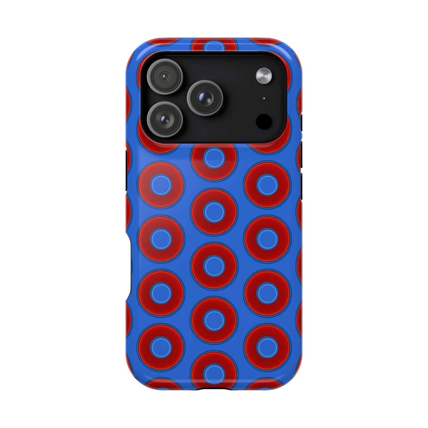 Impact-Resistant Lumpy Donut Case - red vivid donut print w/medium royal blue background