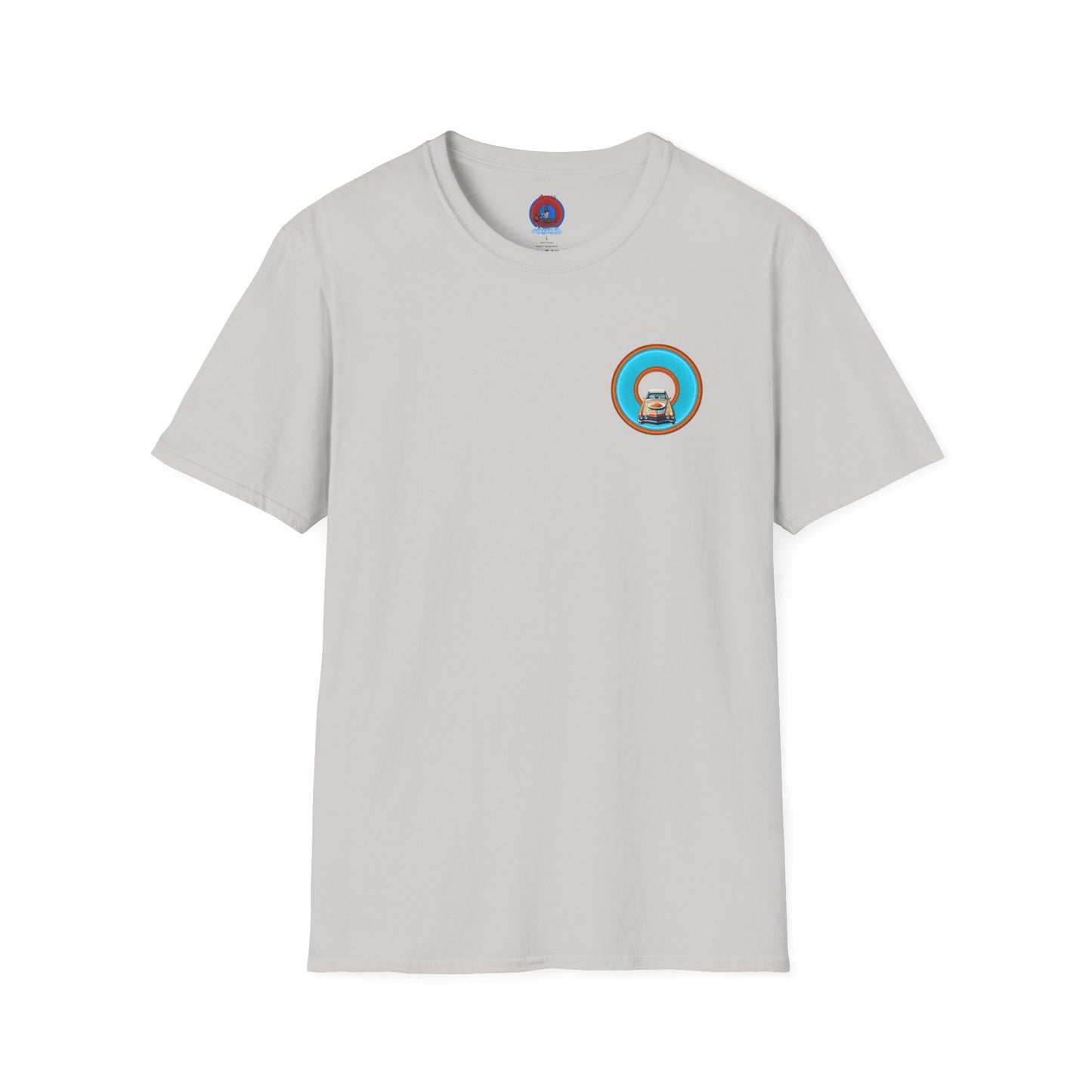 Classic Donut Tee - Unisex Soft-Style - "Cadillac Rainbow Spaghetti Incident" - series 1.0  - variant 2 - blue/orange donut