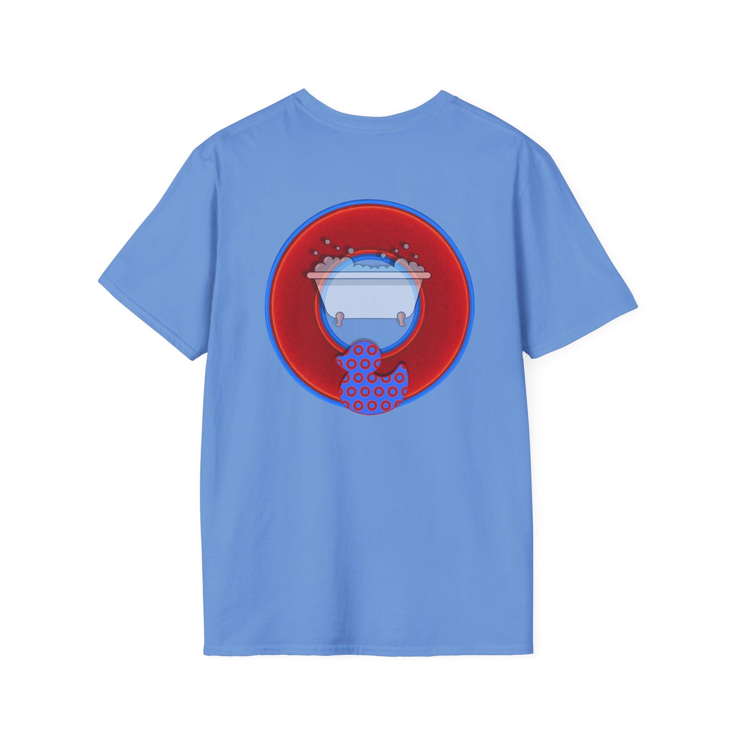 Classic Donut Tee - Unisex Soft-Style - "Rubber Ducky Bath Time Donut" - vivid red/blue donut - w/bathtub - variant 2