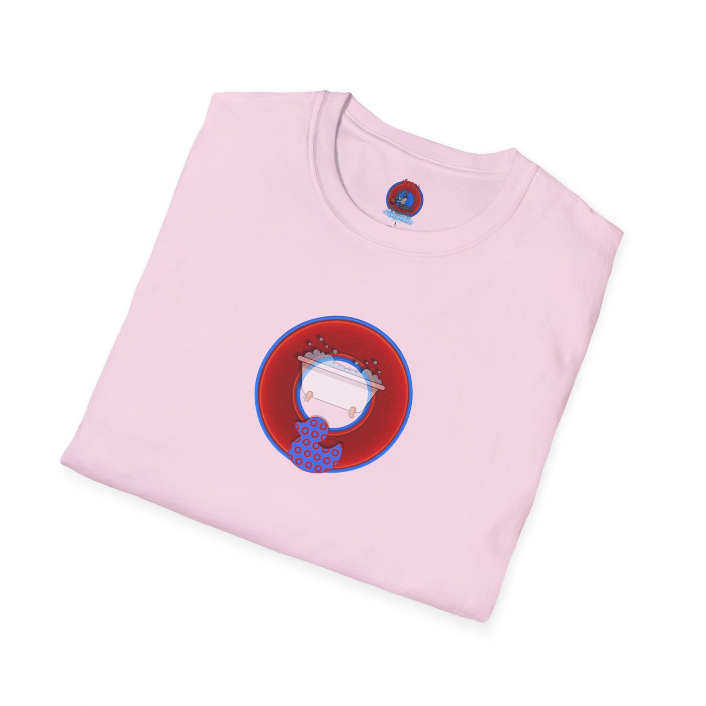 Classic Donut Tee - Unisex Soft-Style - "Rubber Ducky Bath Time Donut" - vivid red/blue donut - w/bathtub - variant 2