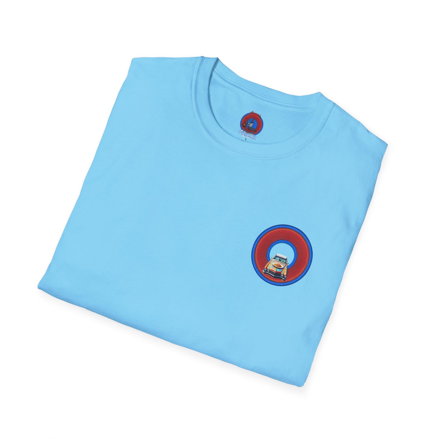 Classic Donut Tee - Unisex Soft-Style - "Cadillac Rainbows Spaghetti Incident" - series 1.0  - variant 4 - red/blue donut