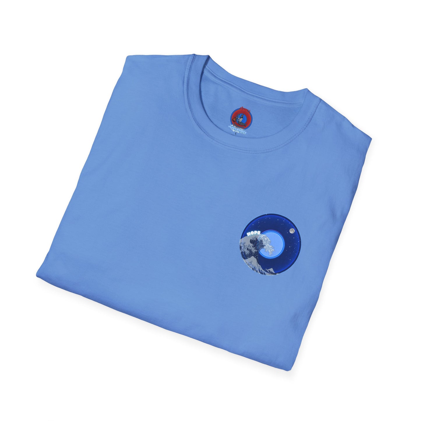 Classic Donut Tee - Unisex Soft-Style - "The Hopeful Waving Donut" - vivid blue donut
