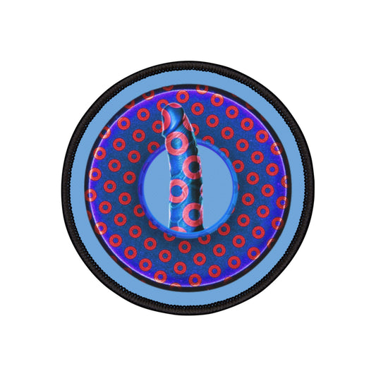 Iron-On Donut Patch - "Sir Richard's Phamous Donut Patch" - paradoxical blue/red donut - variant 3