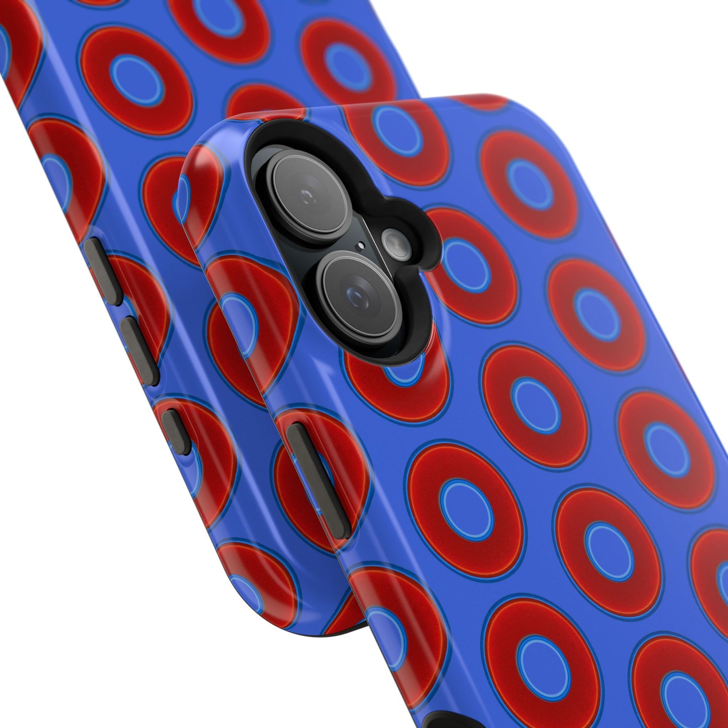 Impact-Resistant Lumpy Donut Case - red vivid donut print w/royal blue background