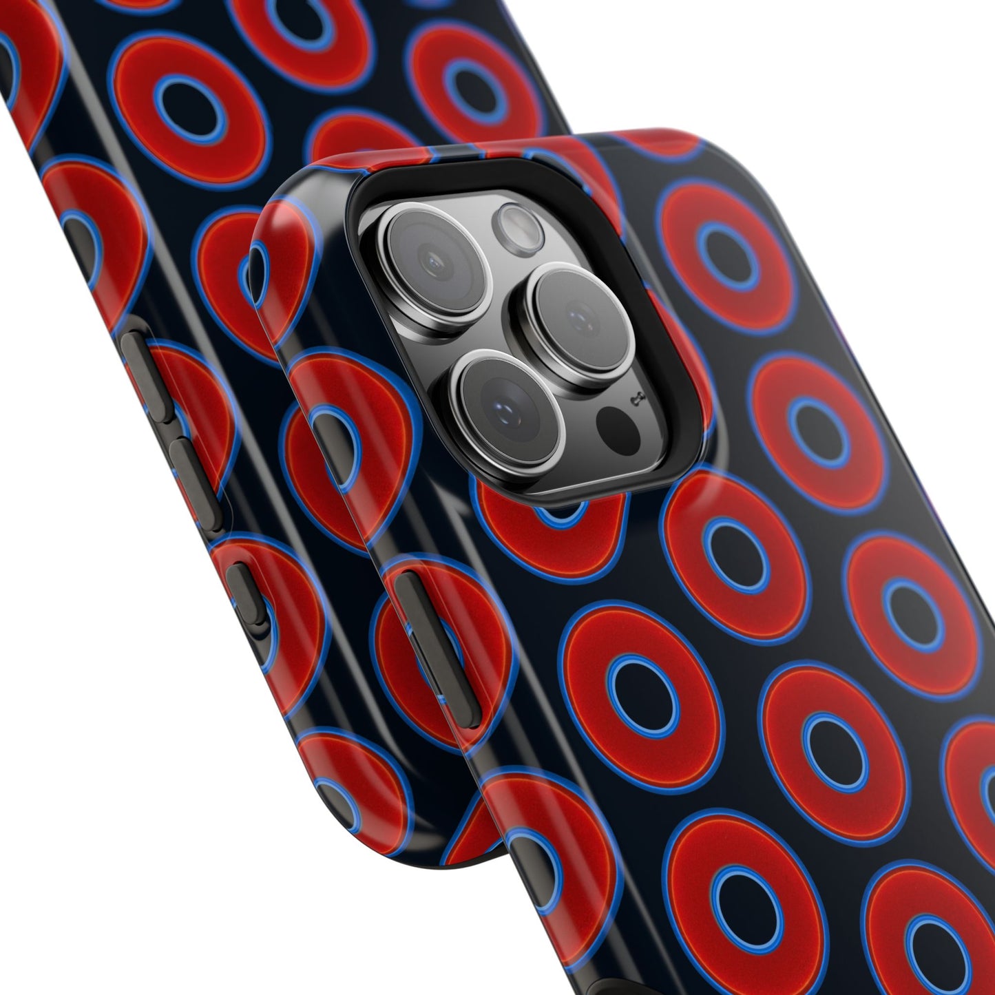 Impact-Resistant Lumpy Donut Case - red vivid donut print w/blue charcoal background