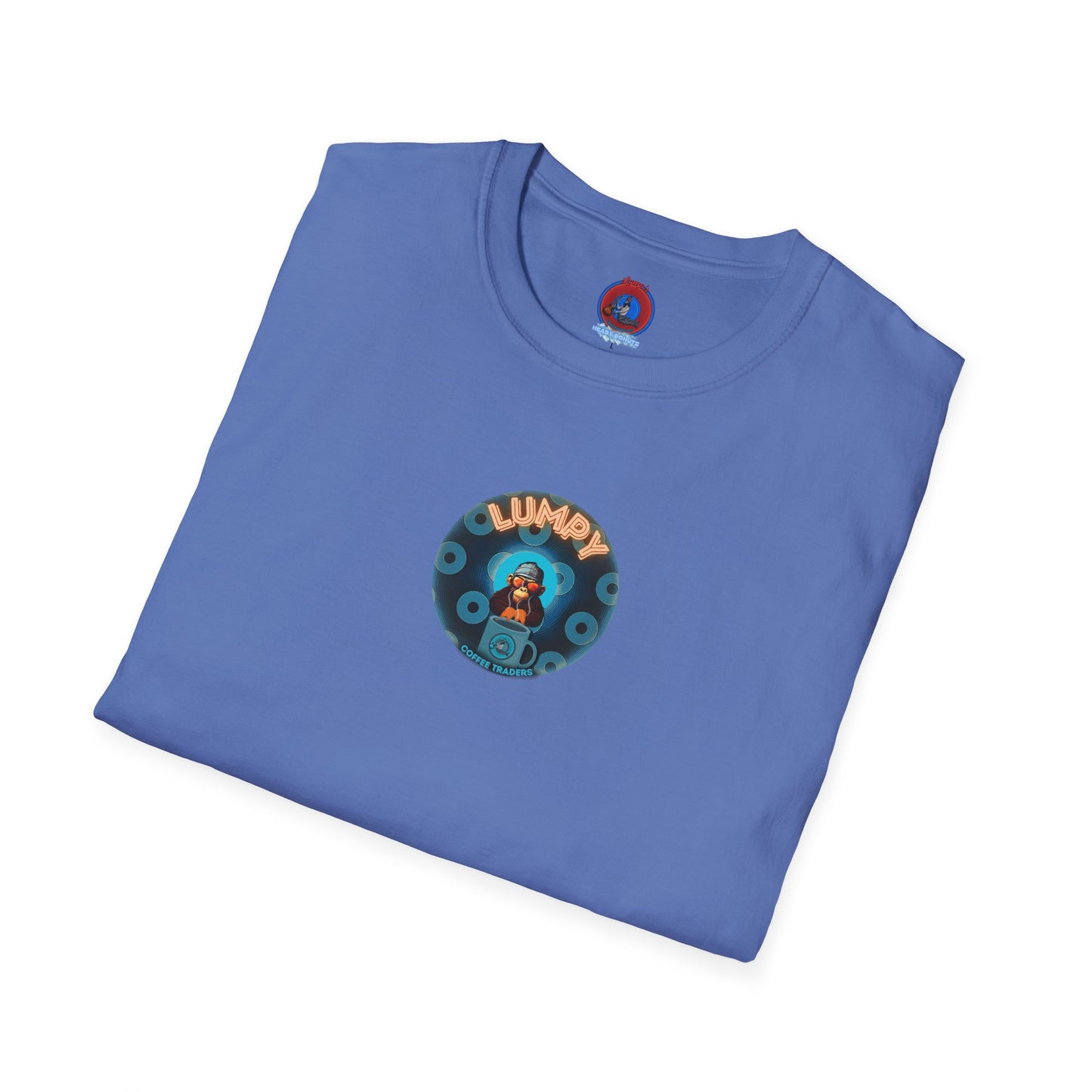 Lumpy Coffee Traders Tee - Unisex Soft-Style - "Good to Last Leaky Drop" - paradoxical ocean donut - variant 1 - logo front/coffee back