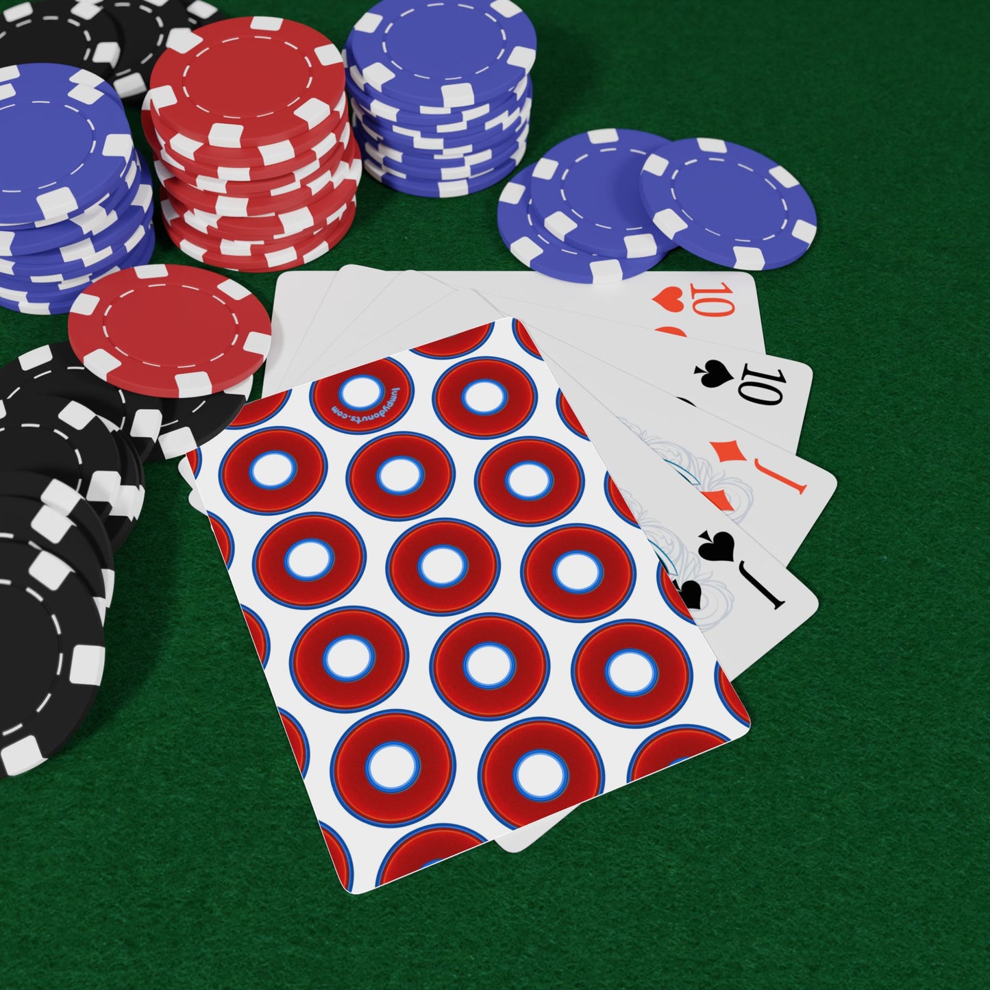 Lumpy Donut Playing Decks - 52-cards - red vivid donuts w/white background